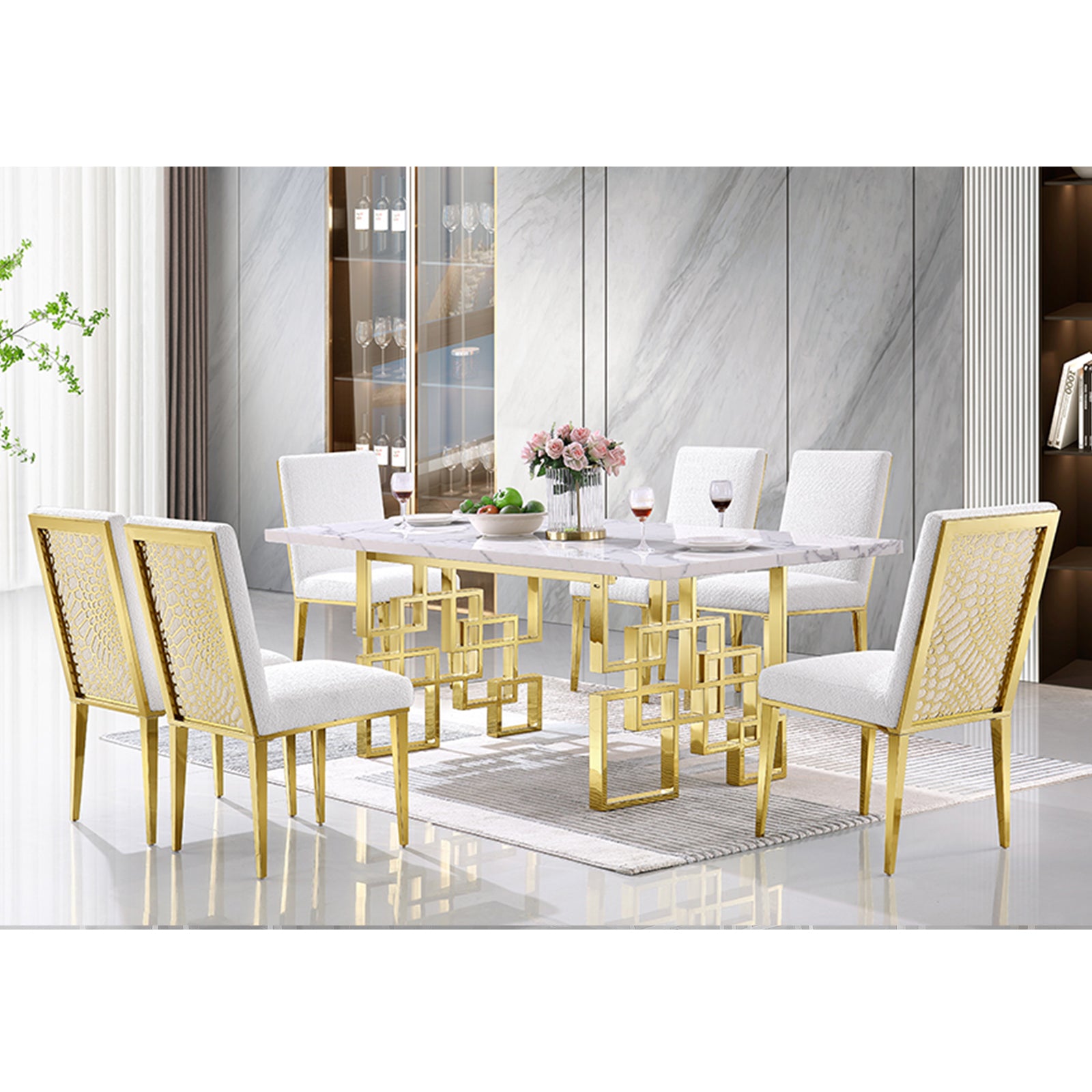 White and gold dining best sale room set