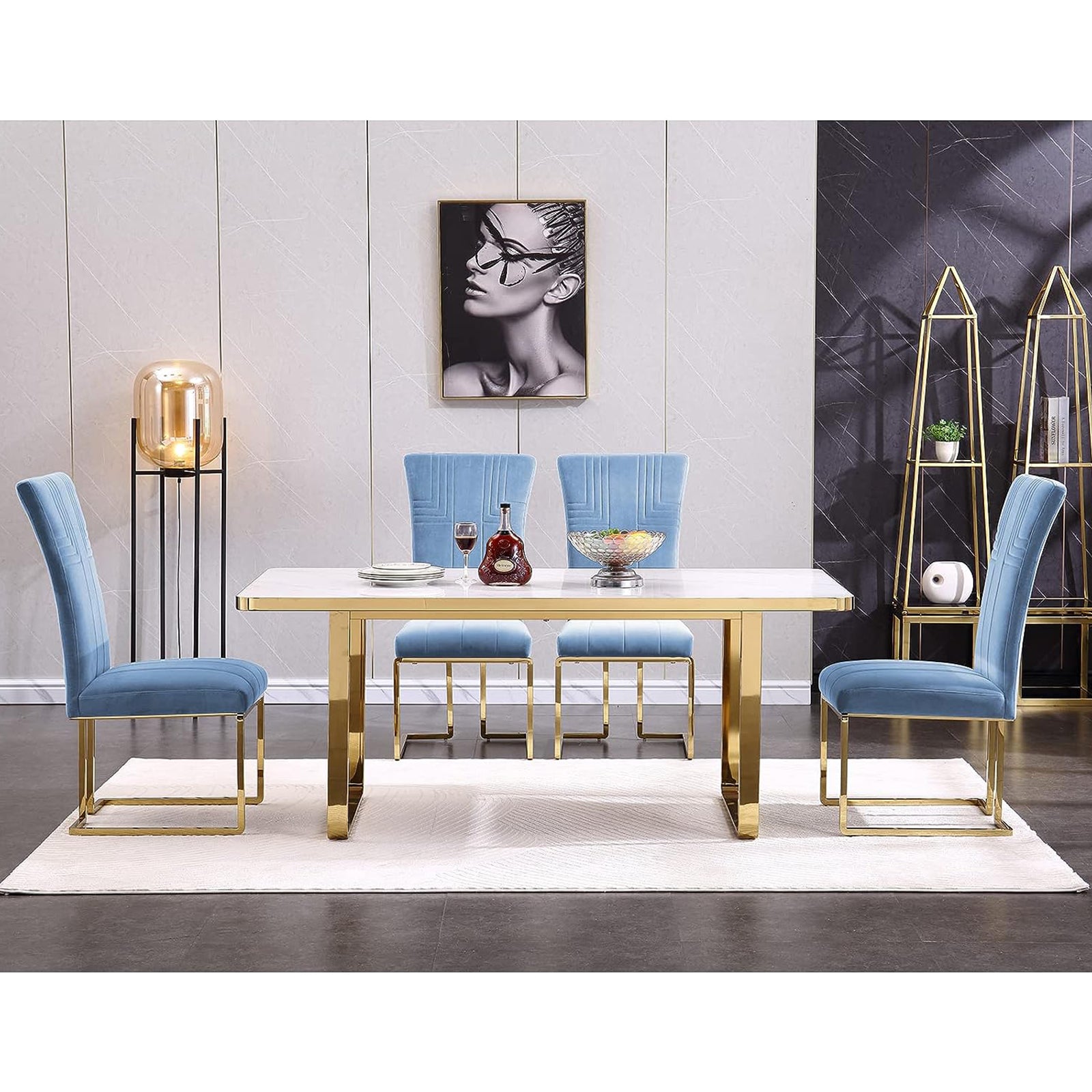 Blue and gold dining room online set