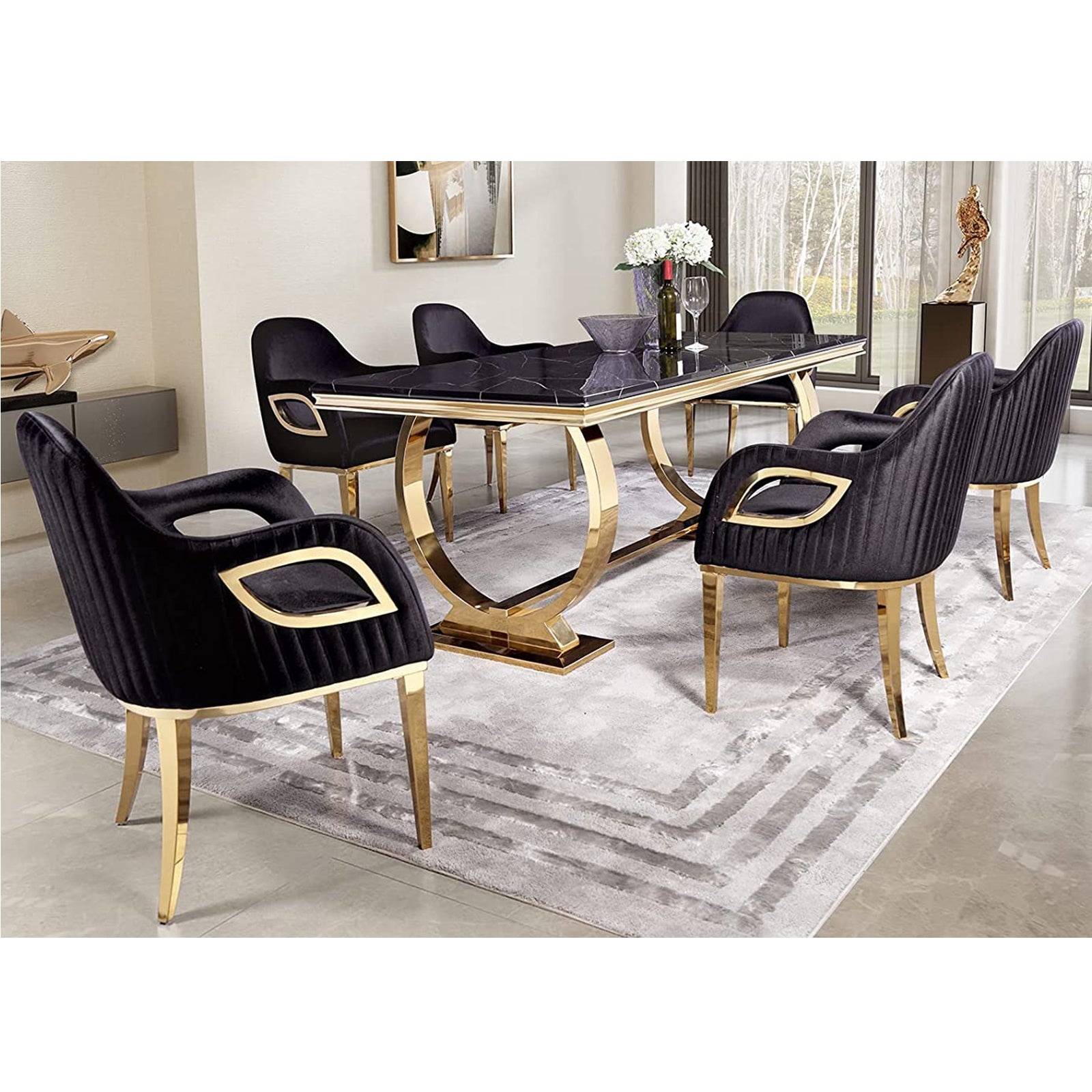 625 Set AUZ Black and Gold Dining room Sets for 6