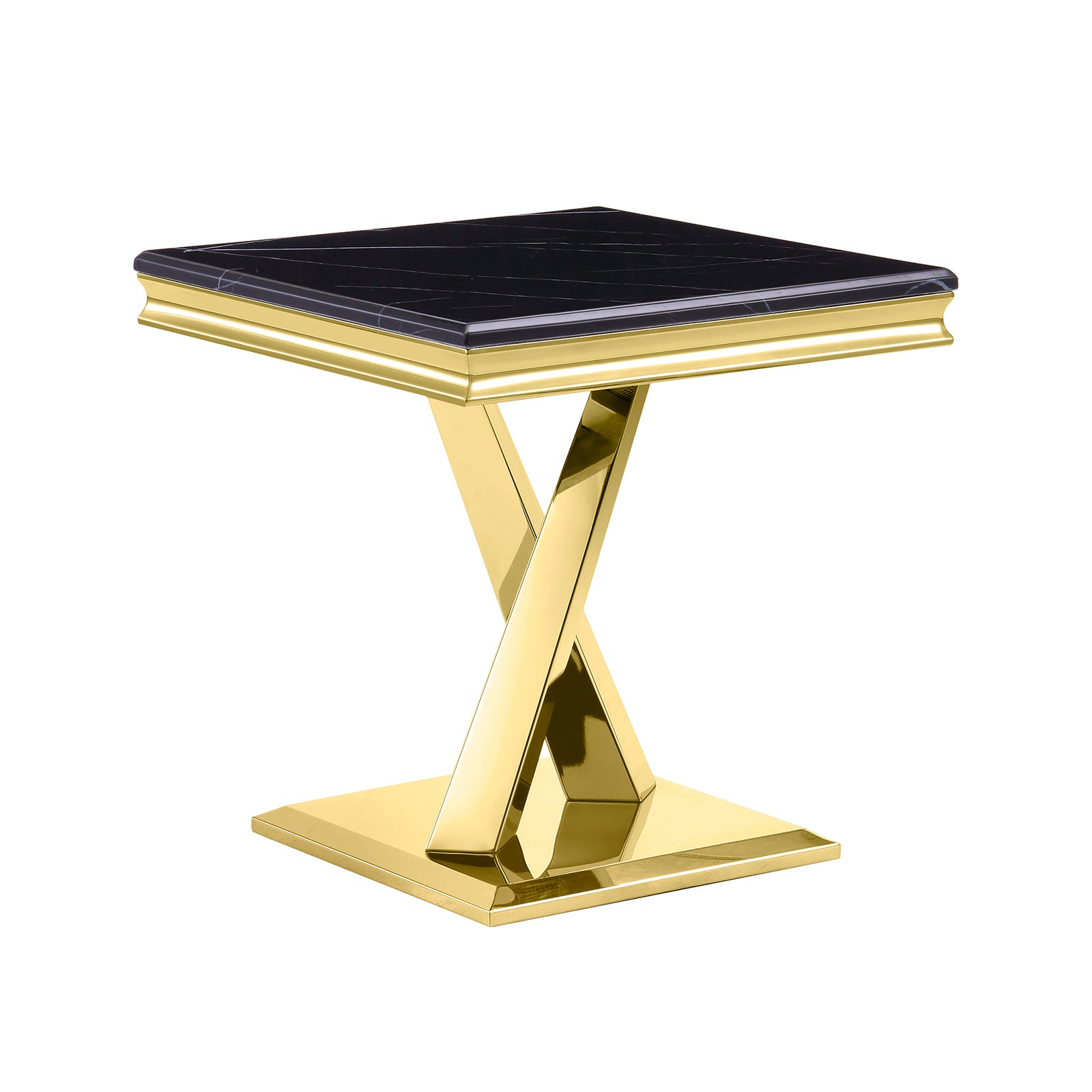 Enhance Your Living Space with a Black Square End Table and Gold X-Shape Base