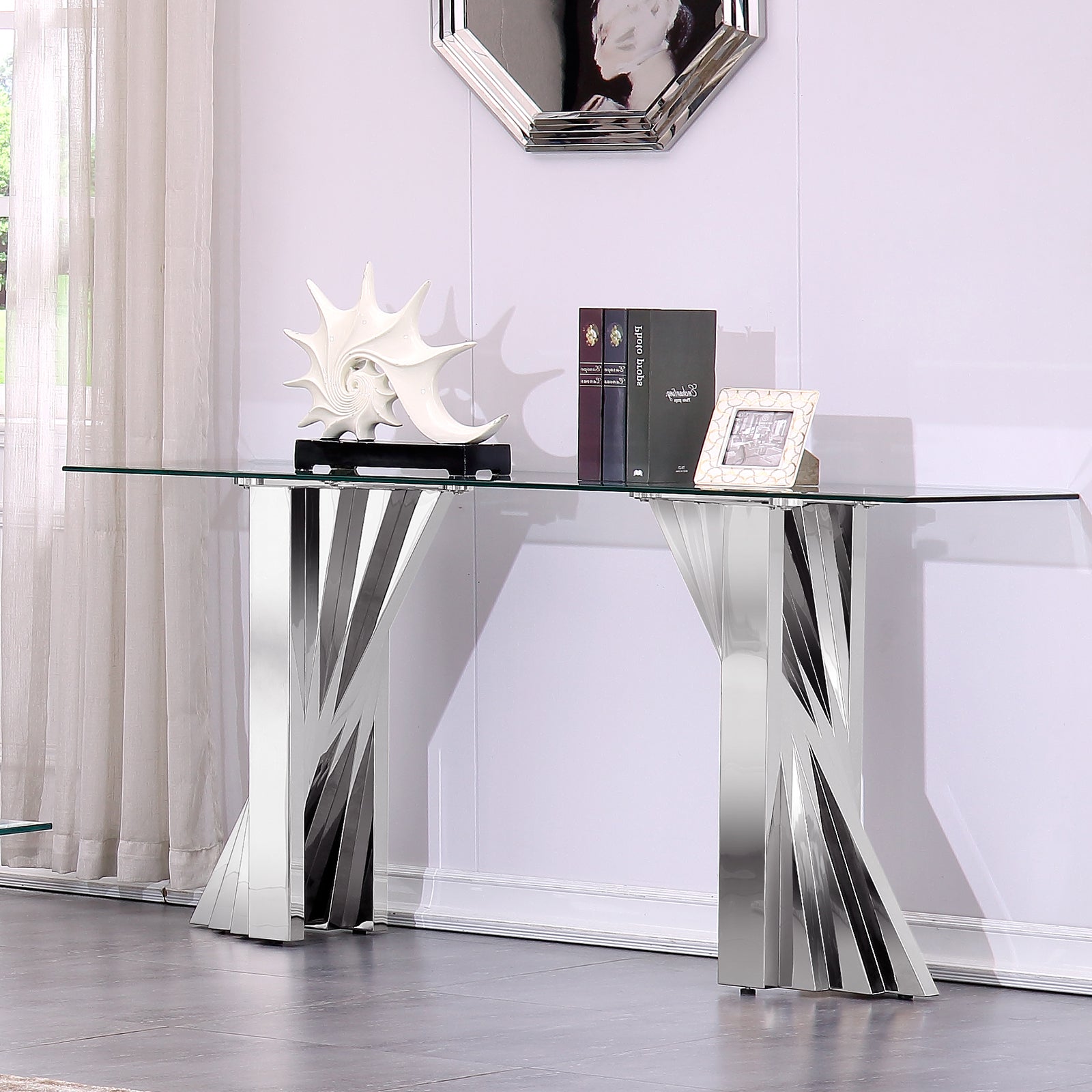 Elevate Your Space with the Sleek and Sophisticated AUZ Silver Console Table