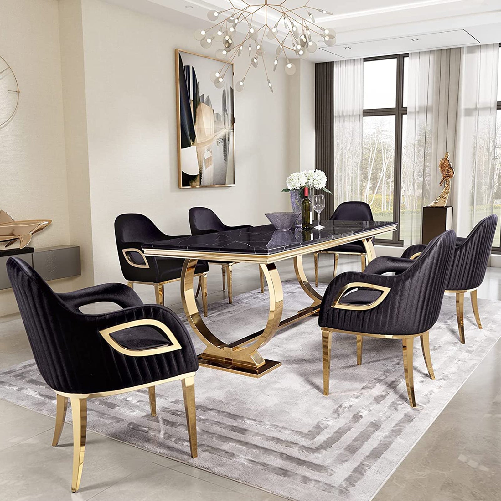 Enhance Your Dining Room with the AUZ Exquisite Black Velvet Semi-Circular Dining Chair