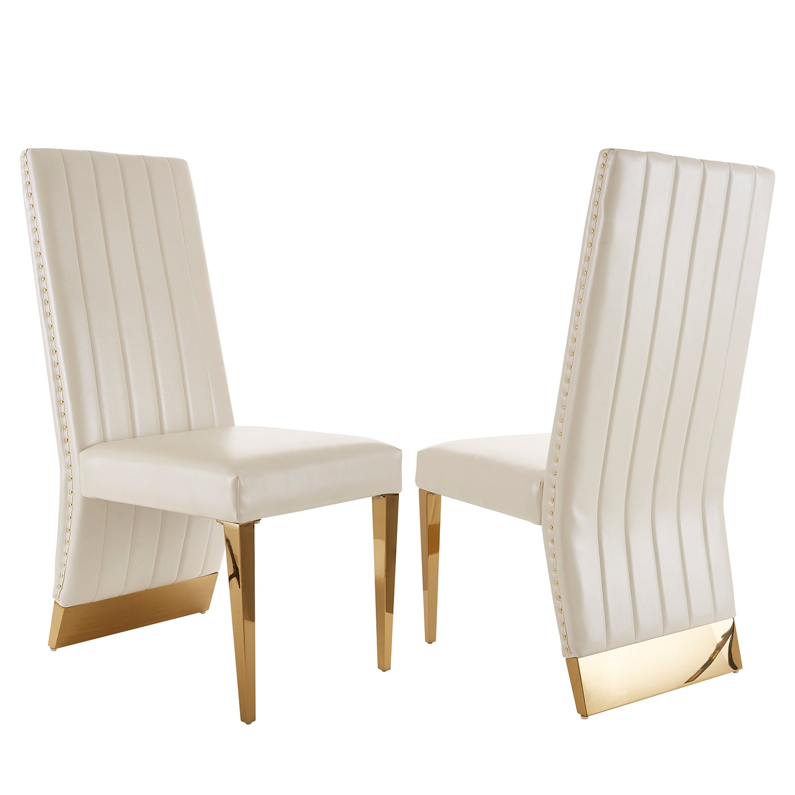 Luxurious White Leather Dining Chairs with Gold Accents for Elegant Dining Spaces