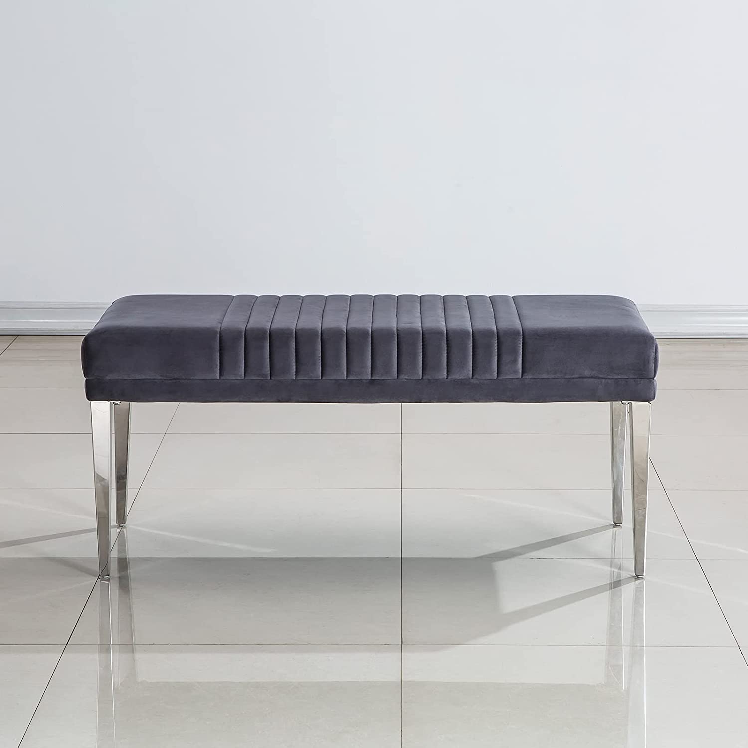 Add Modern Glamour to Your Home with the AUZ Grey Velvet Bench