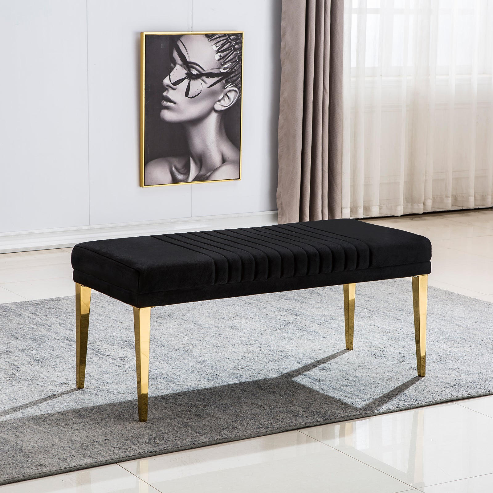 Elevate Your Home Decor with the AUZ Black Velvet Upholstered Bench