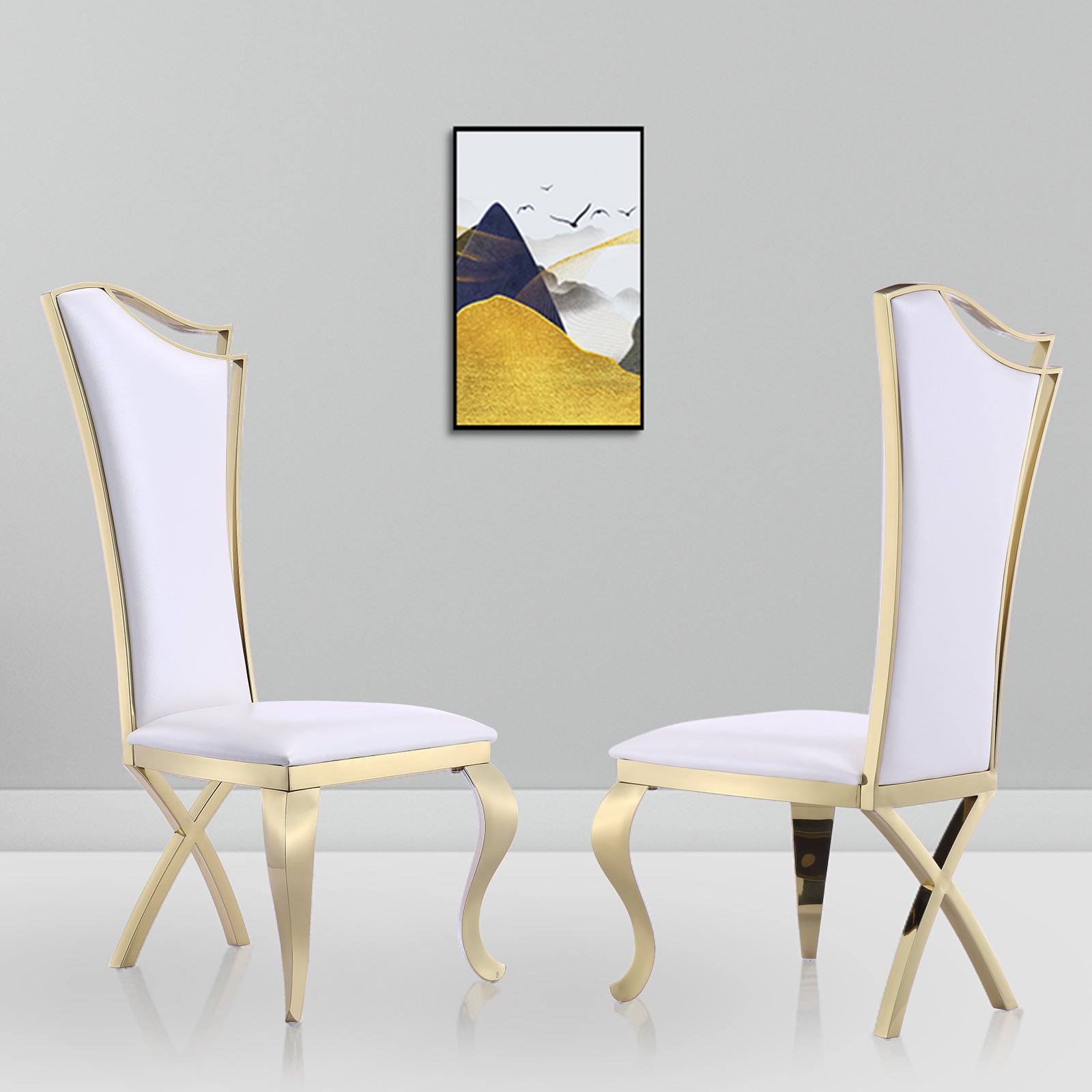 Enhance Your Dining Aesthetic with AUZ White and Gold Leather Upholstered Dining Chairs
