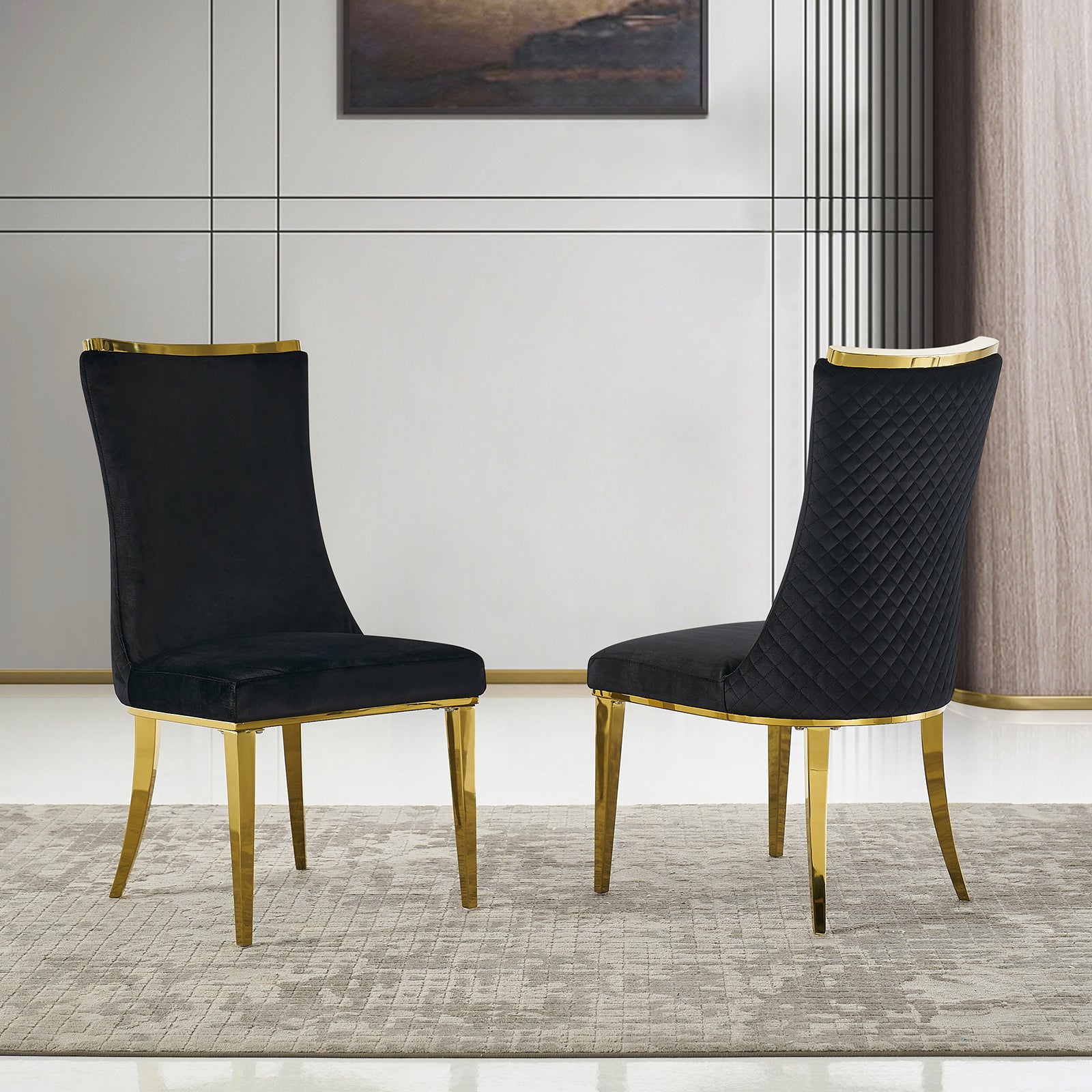 Elevate Your Dining Space with Black Velvet Dining Chairs and Gold Stainless Steel Legs