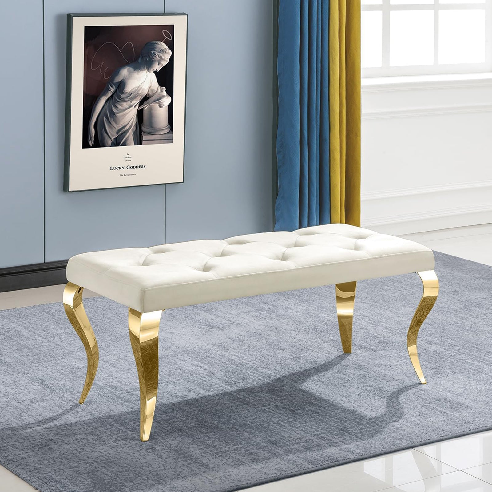 Elevate Your Home Decor with the AUZ Beige Velvet Bench: A Perfect Blend of Luxury and Comfort