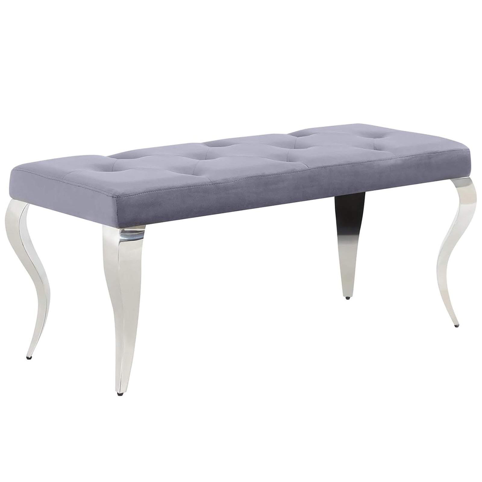 Elevate Your Living Room with AUZ Grey Velvet Bench and Polished Silver Legs