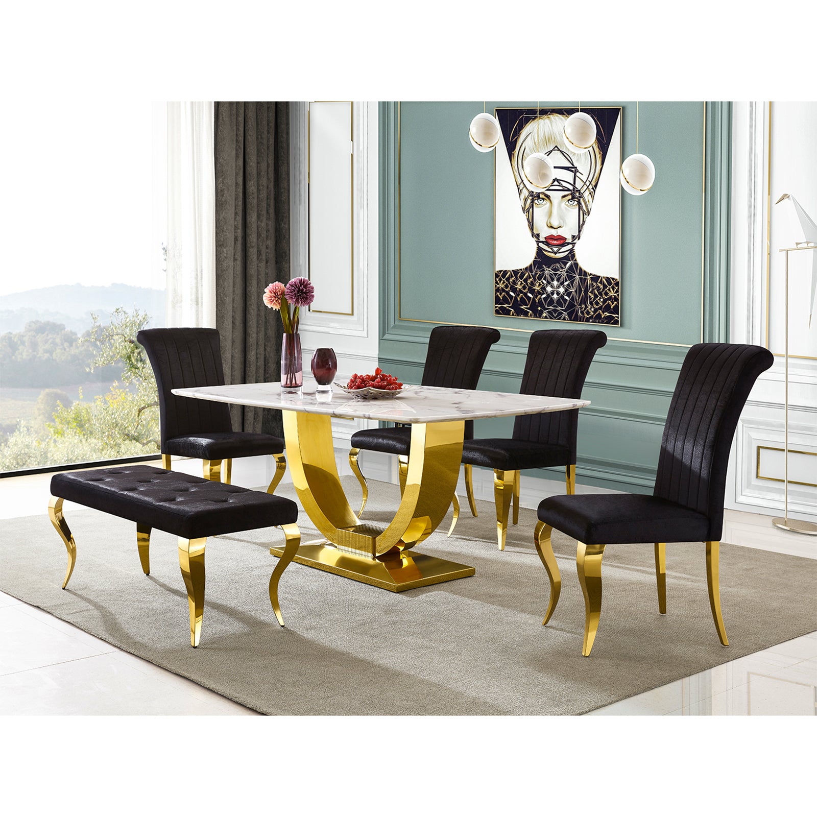Elevate Your Dining Space with AUZ Black Velvet Dining Chairs and Gold Mirrored Legs