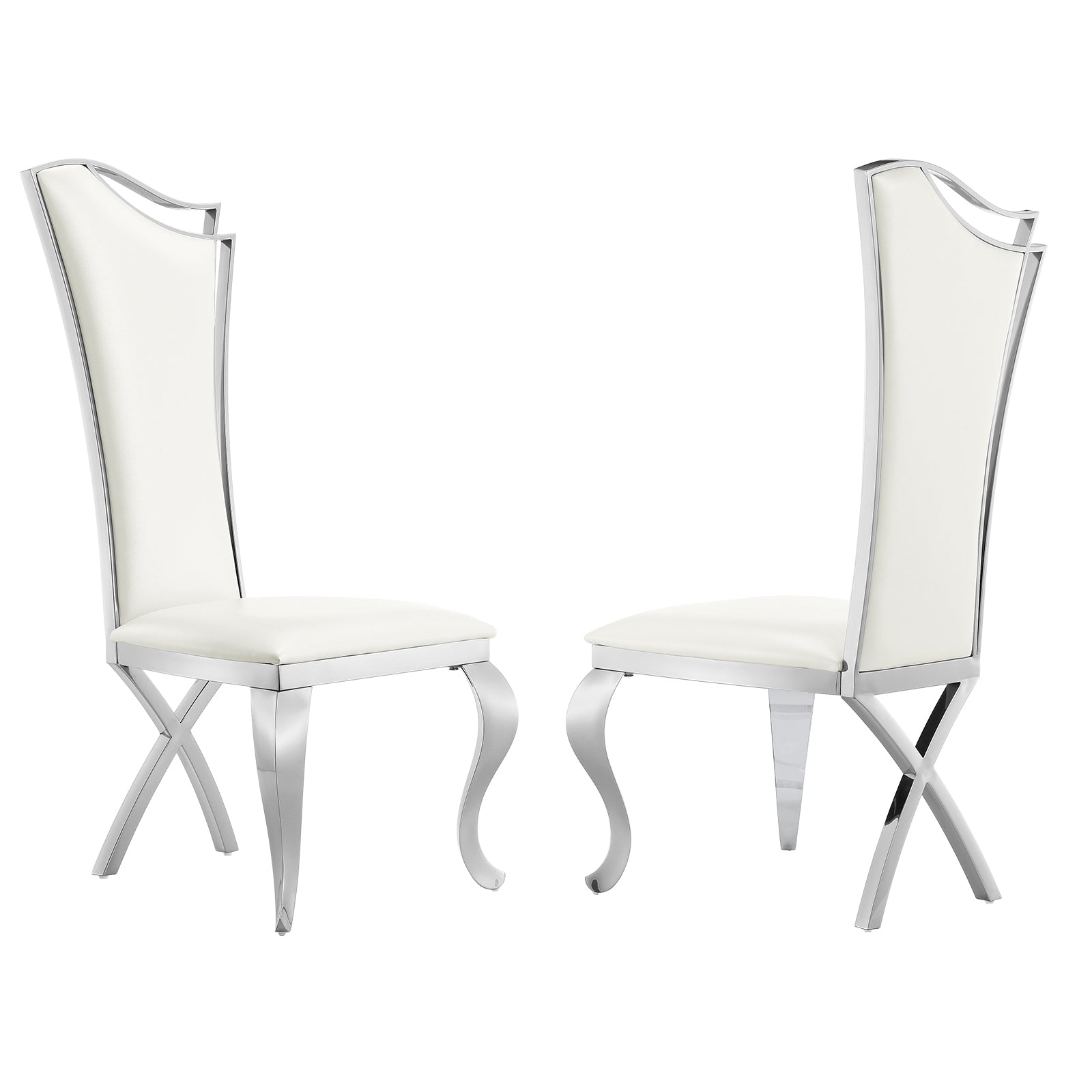 Elevate Your Dining Experience with White Leather Upholstered Dining Chairs and Silver Metal Legs