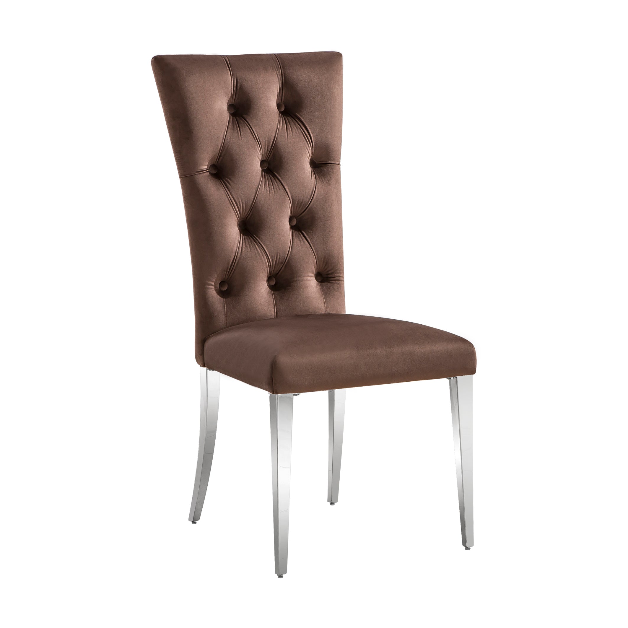 Brown Velvet Dining Chairs | Buttons Tufted | High Back| C123