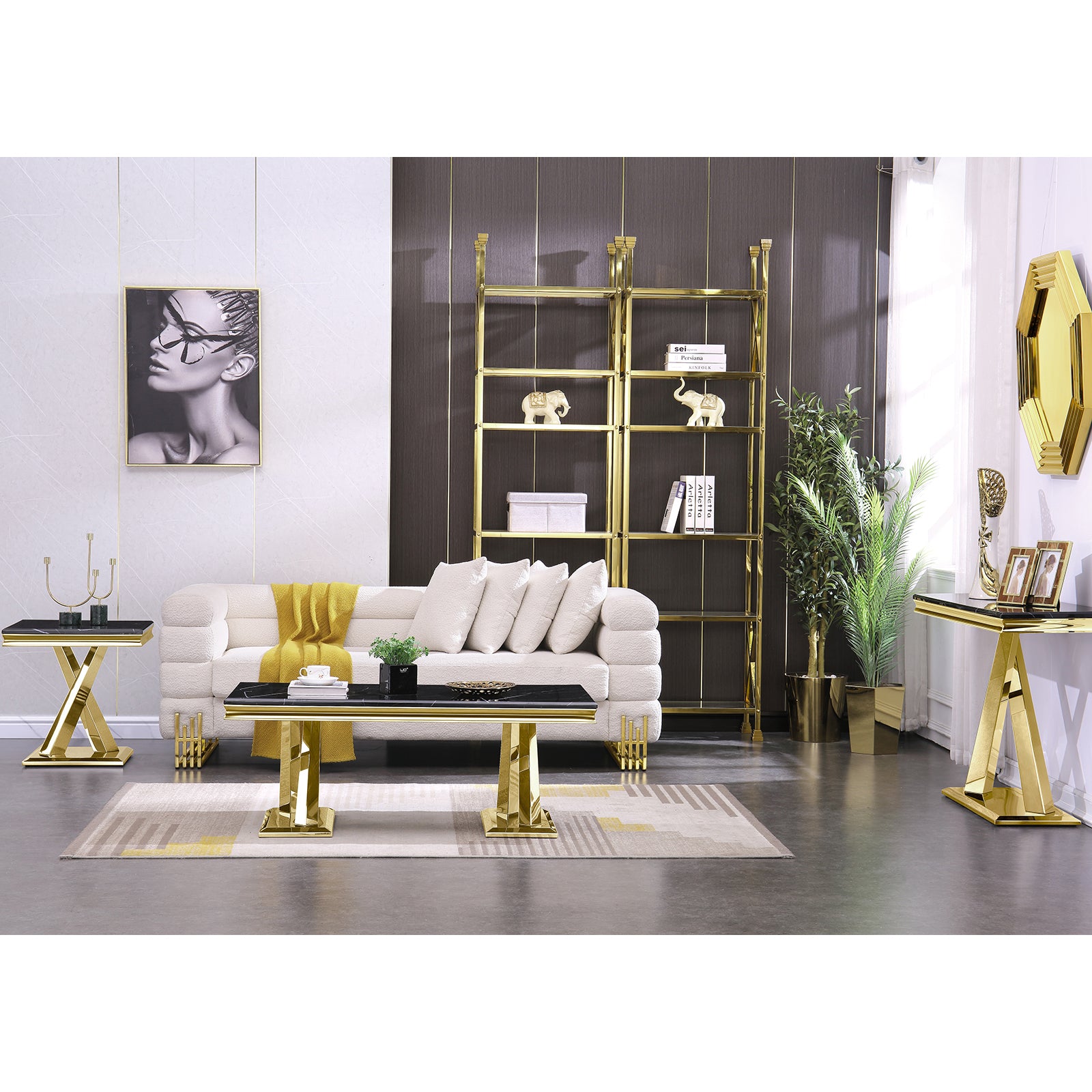 Black Gold Living room table Set | X Metal Base | L202