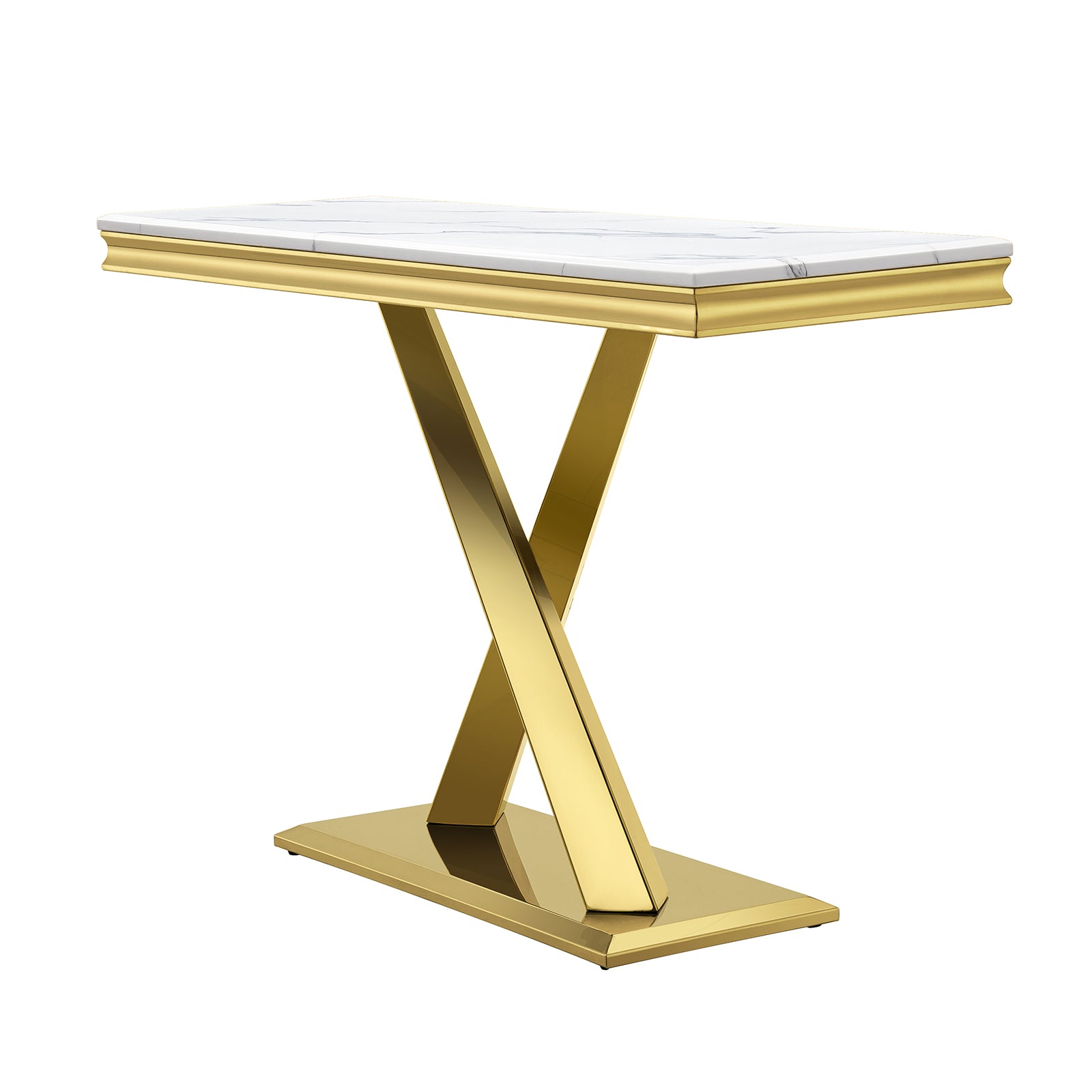 White Gold Sofa Table with Metal X- Base | S522