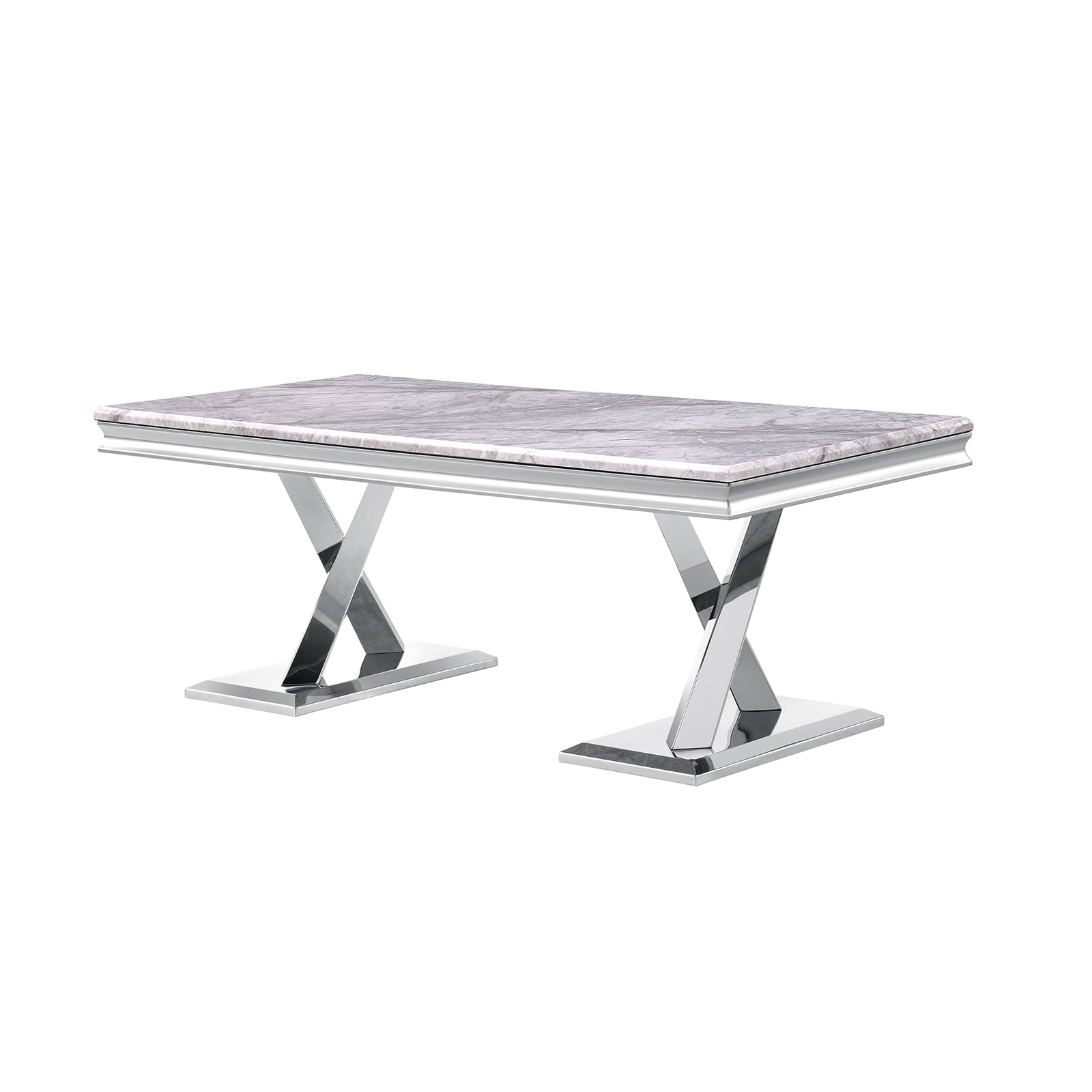 Silver Gray Coffee Table With Metal X Base | F302