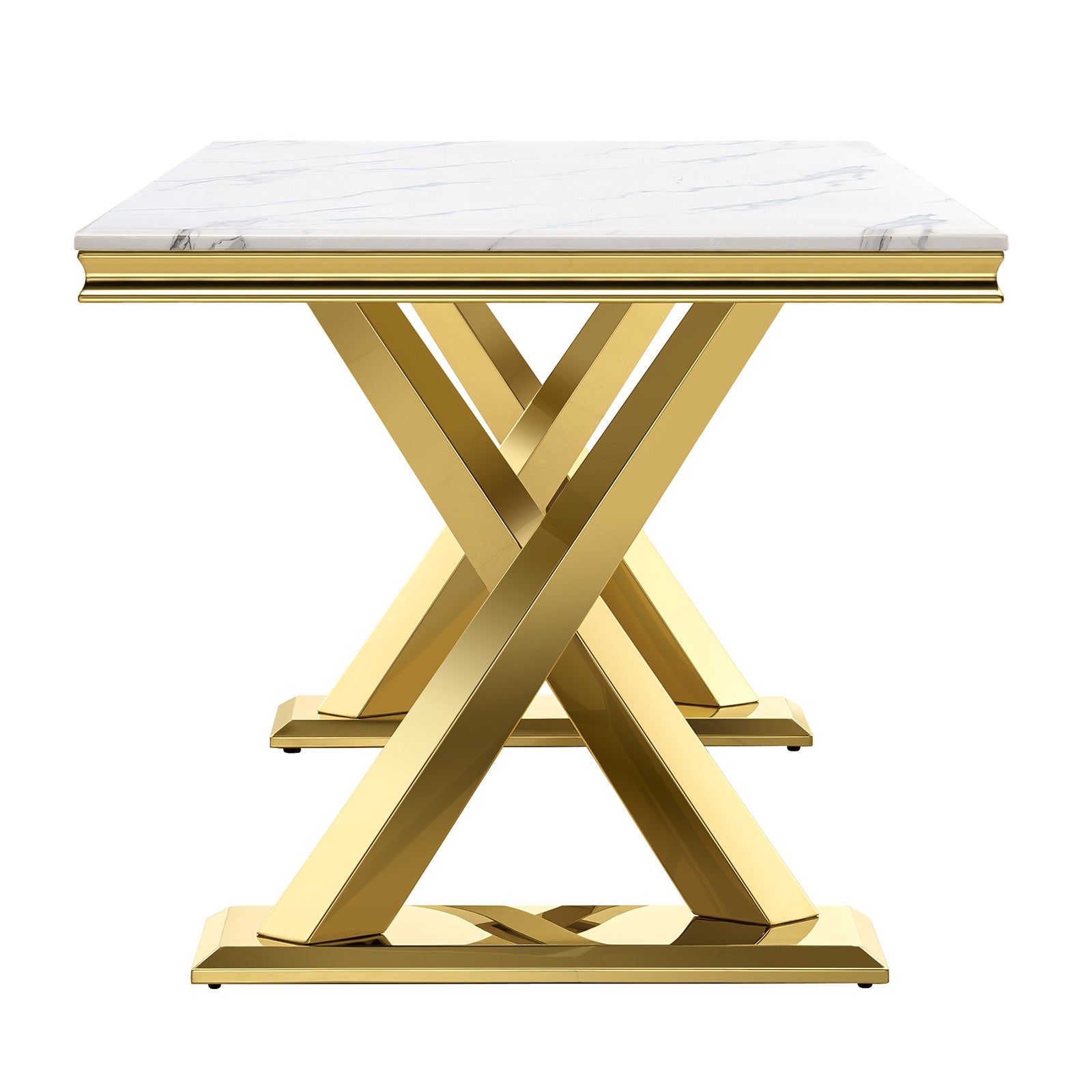 White Gold DIning table | 72" Rectangle Top |  Metal X legs | T213