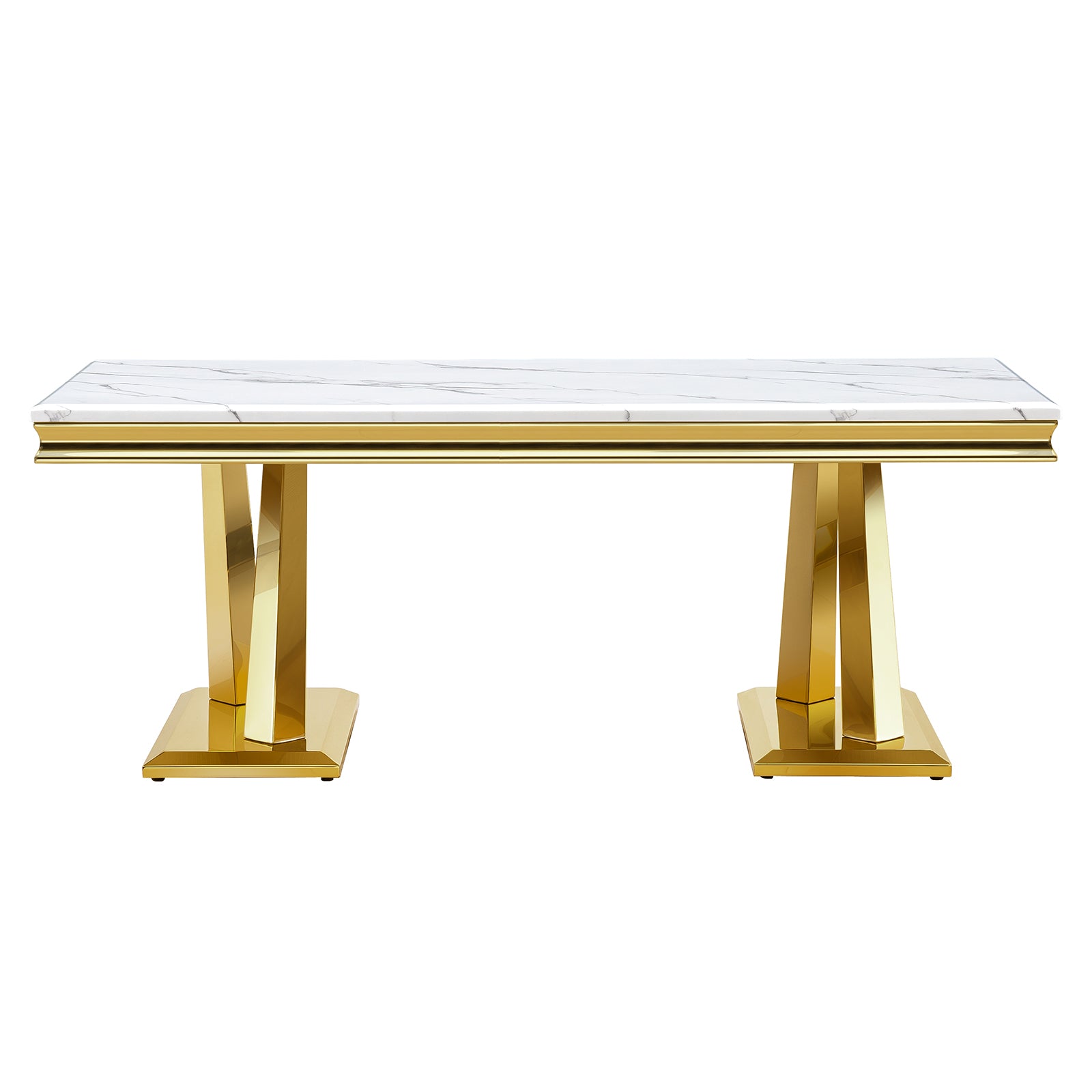White Gold Coffee Table With Metal X Base | F304