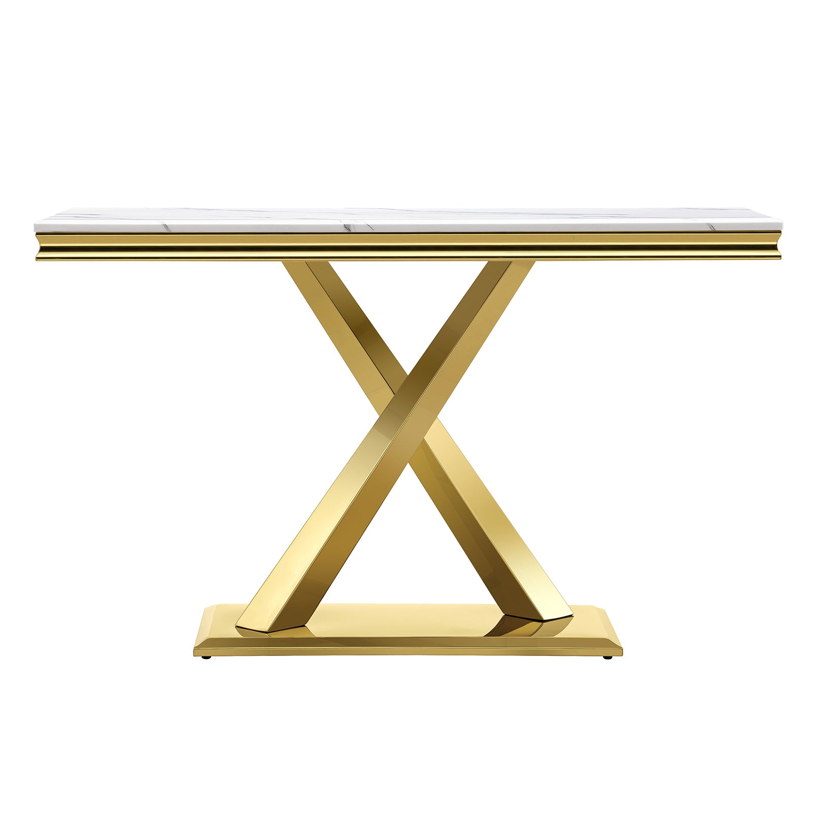 White Gold Sofa Table with Metal X- Base | S522