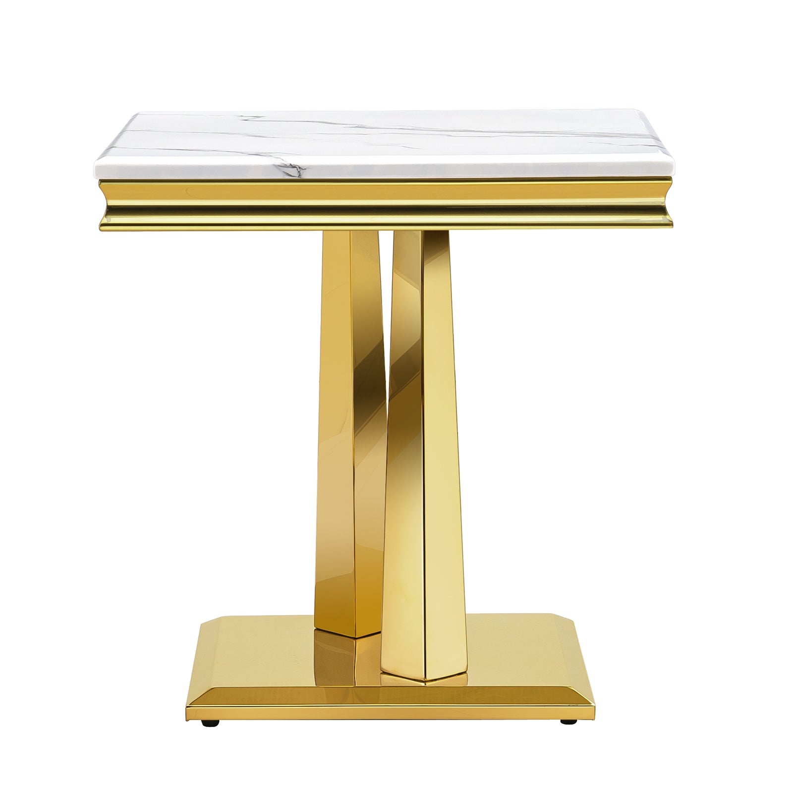 White  End Table with gold x base | E403