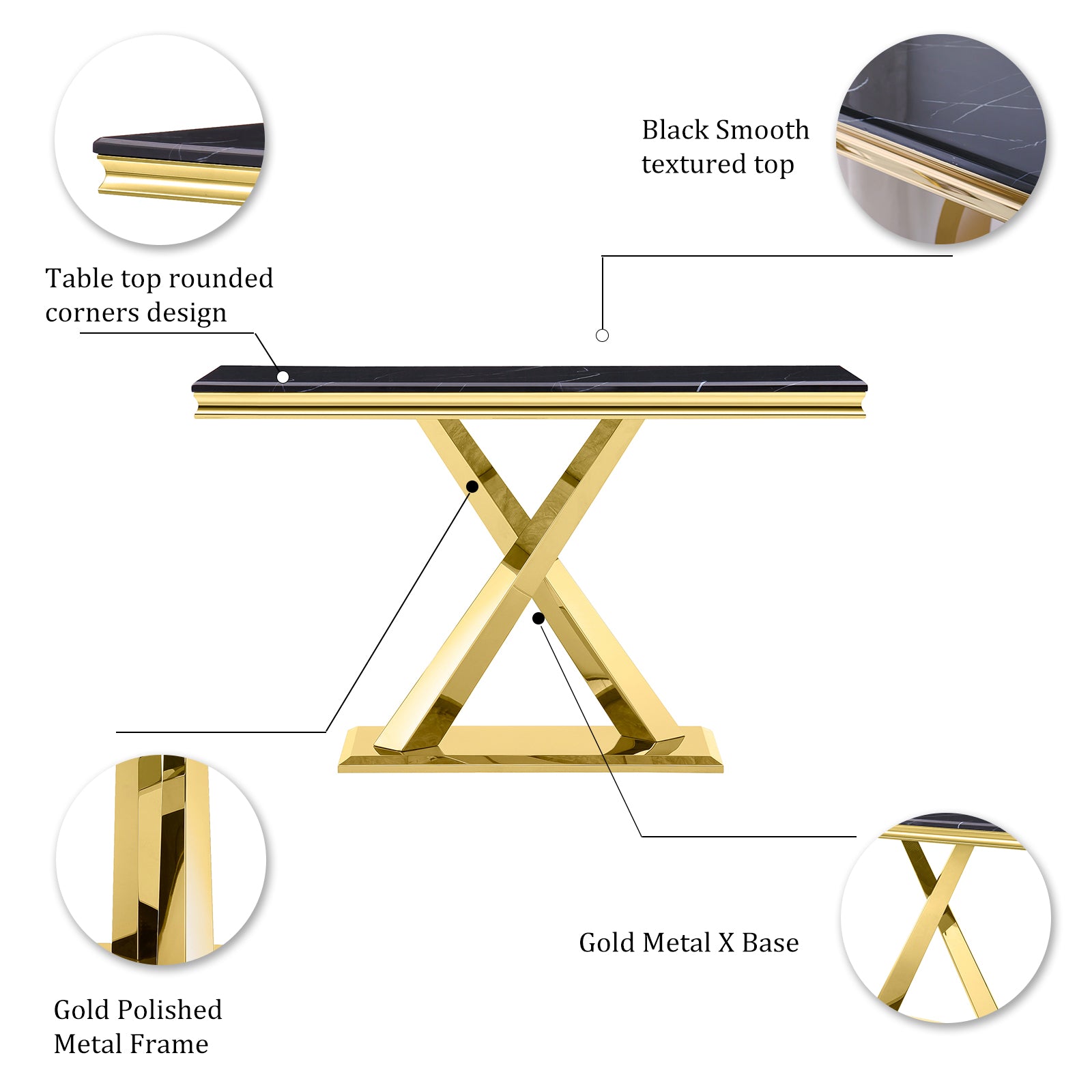 Black Gold Sofa Table with Metal X- Base | S511