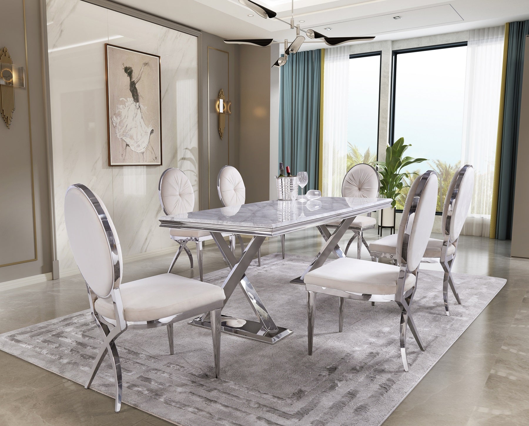 628-Set | AUZ Silver and Gray Dining room Sets for 6