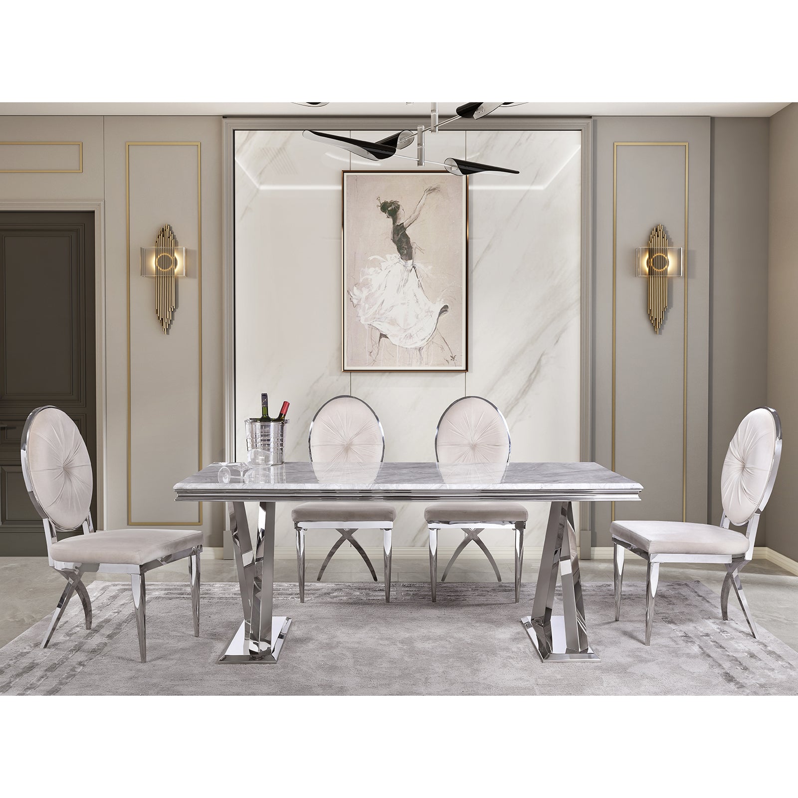 628-Set | AUZ Silver and Gray Dining room Sets for 6