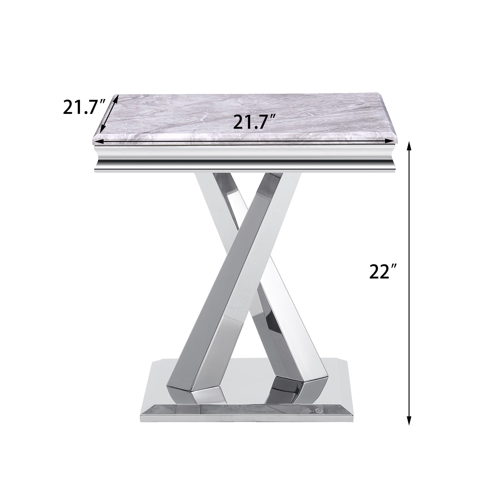 Silver End Table with metal x base | E405