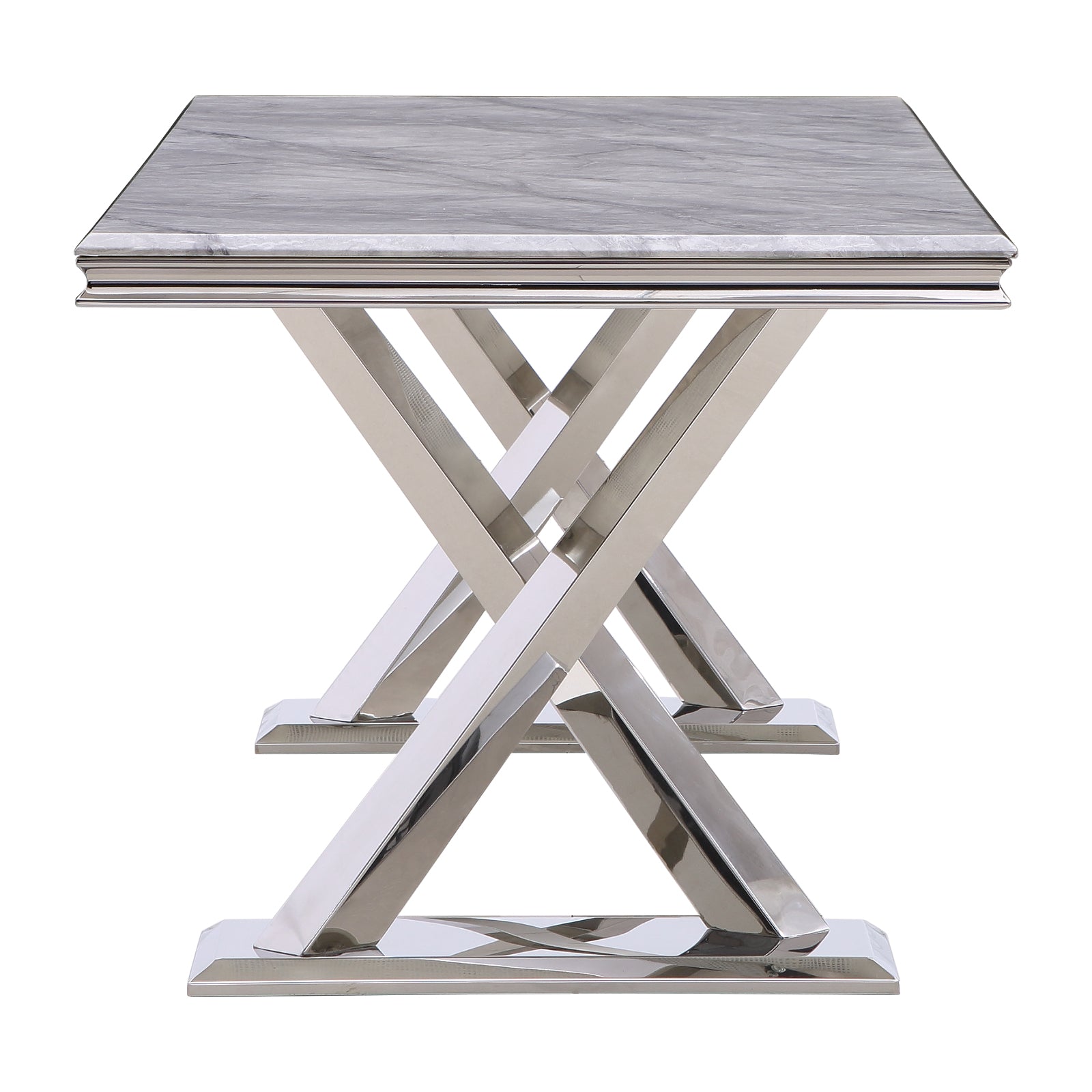 Gray Silver DIning table | 72" Rectangle Top |  Metal X legs | T212