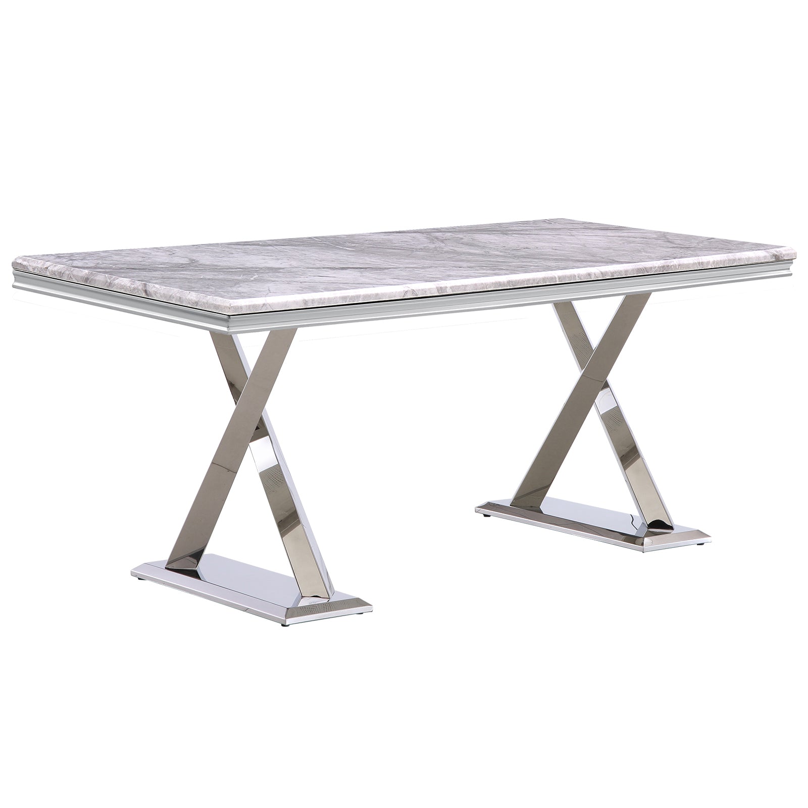 Gray Silver DIning table | 72" Rectangle Top |  Metal X legs | T212