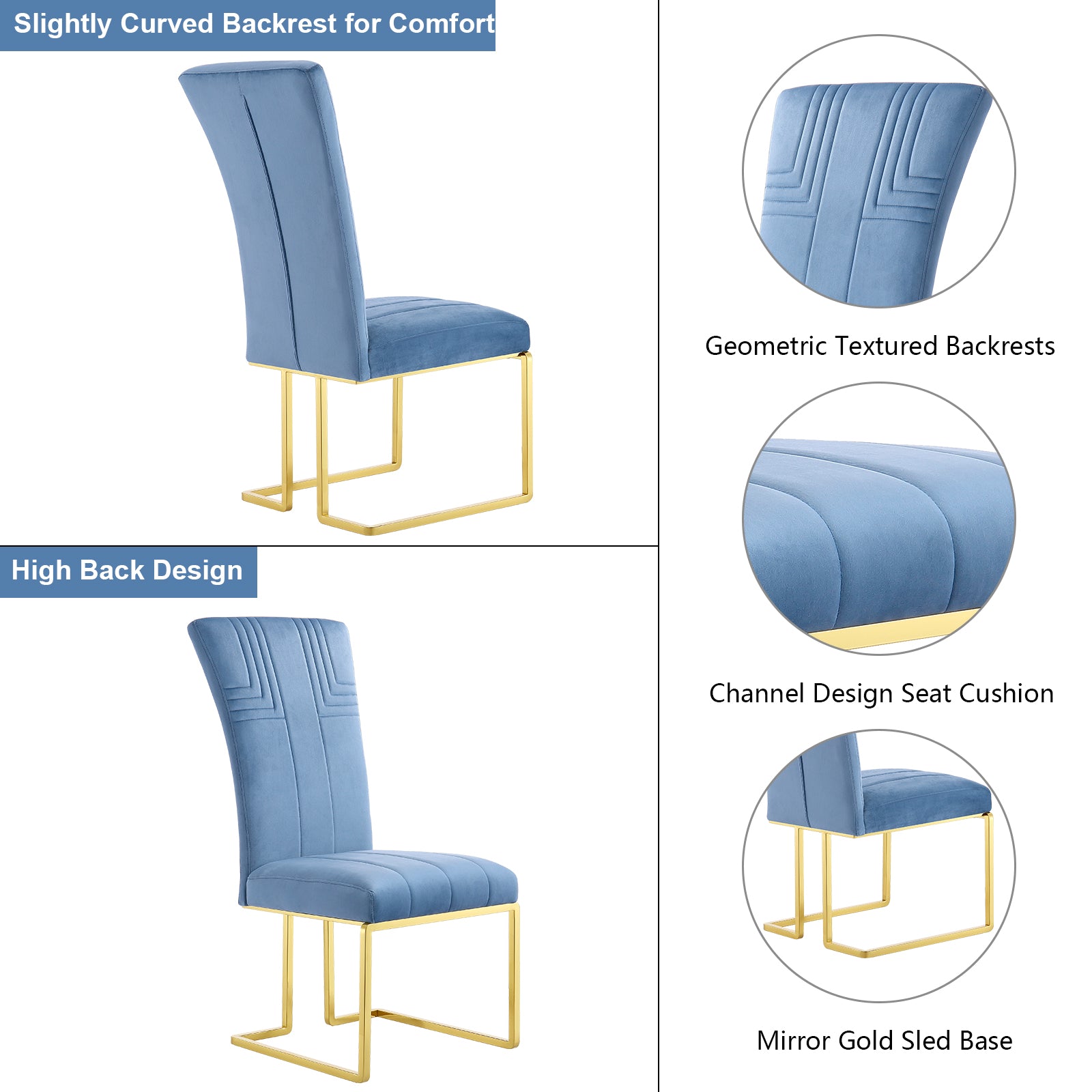 Sky Blue Velvet dining chairs | Metal Sled Base| C122