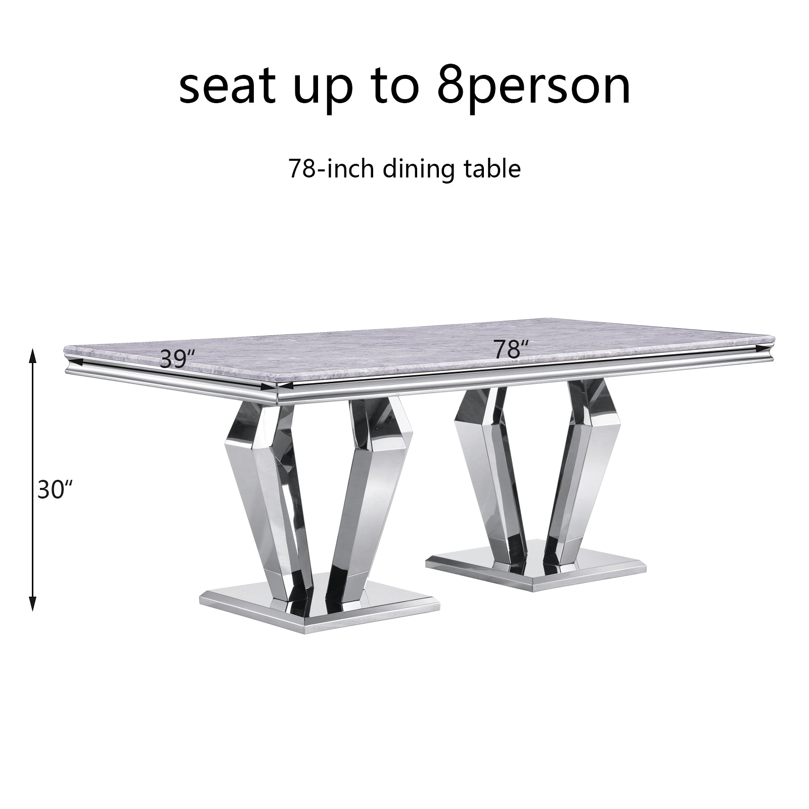 Dining table for 8 people | 78" Gray Top | Metal Four geometric legs | T210