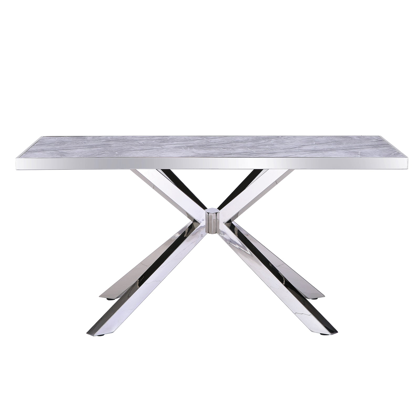Gray Silver dining table | 63" Gray rectangle Top | Metal X-Base | T220