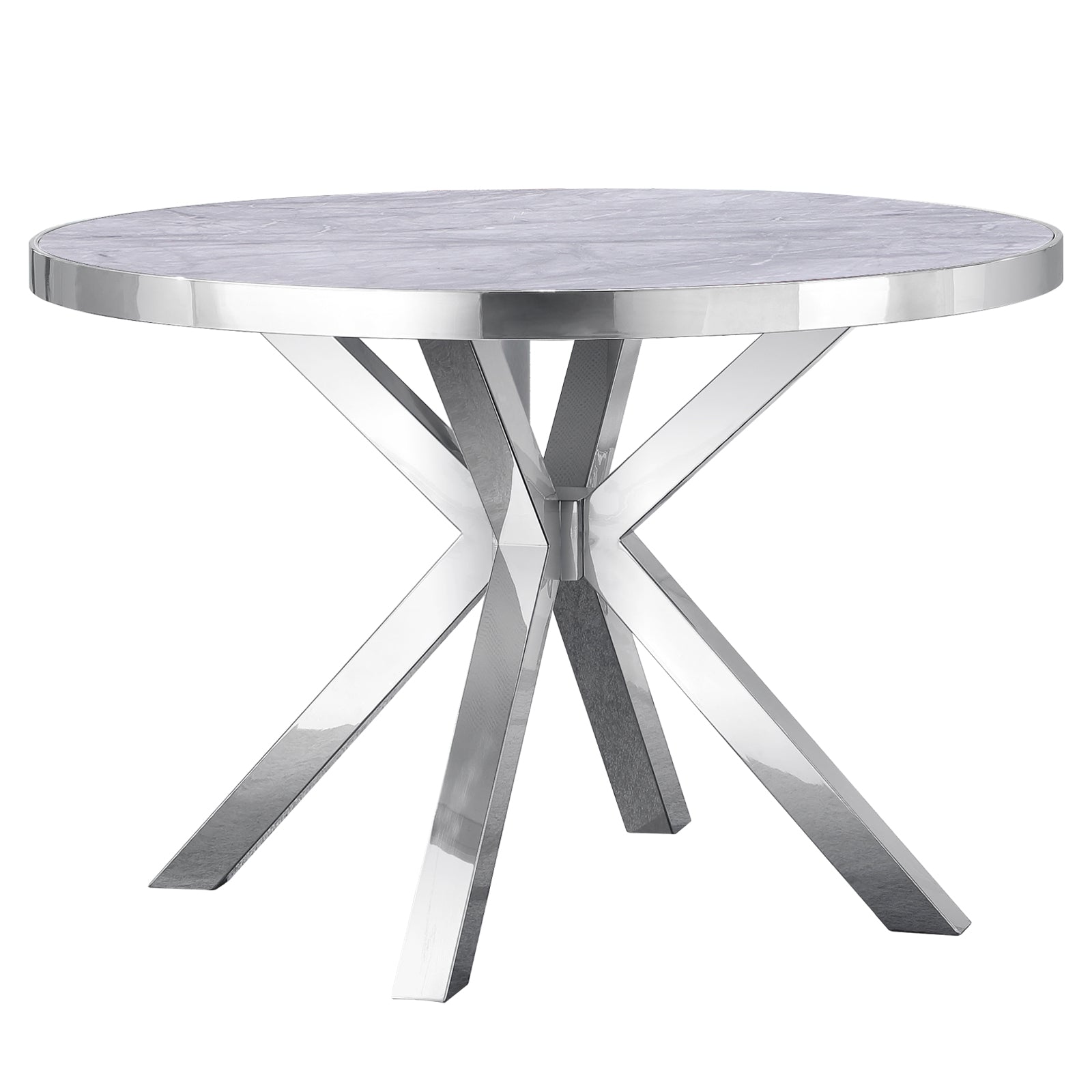 Round table |45" Gray Round Top | Silver Metal X Base | T222