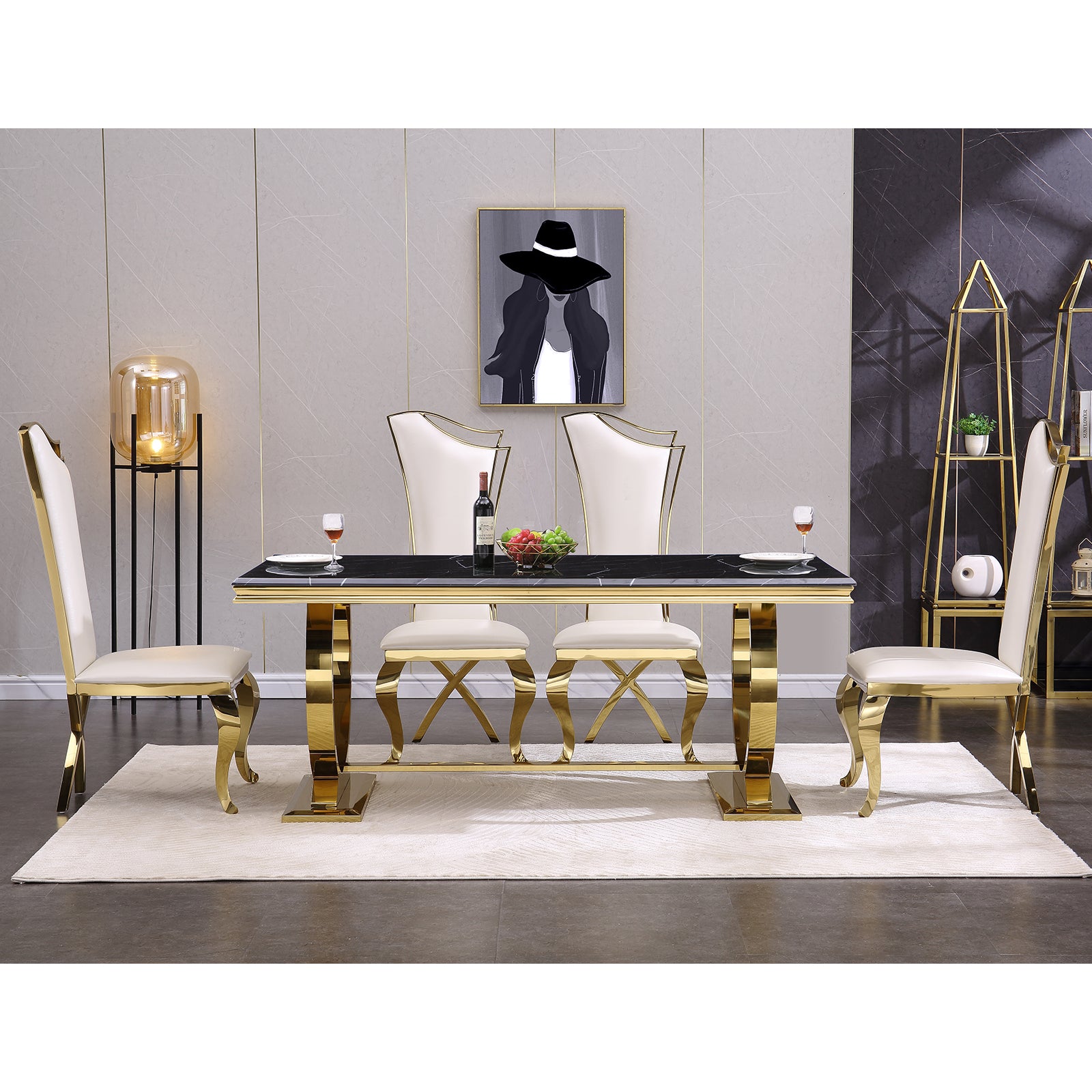 635-Set | AUZ White and Gold Dining room Sets for 6