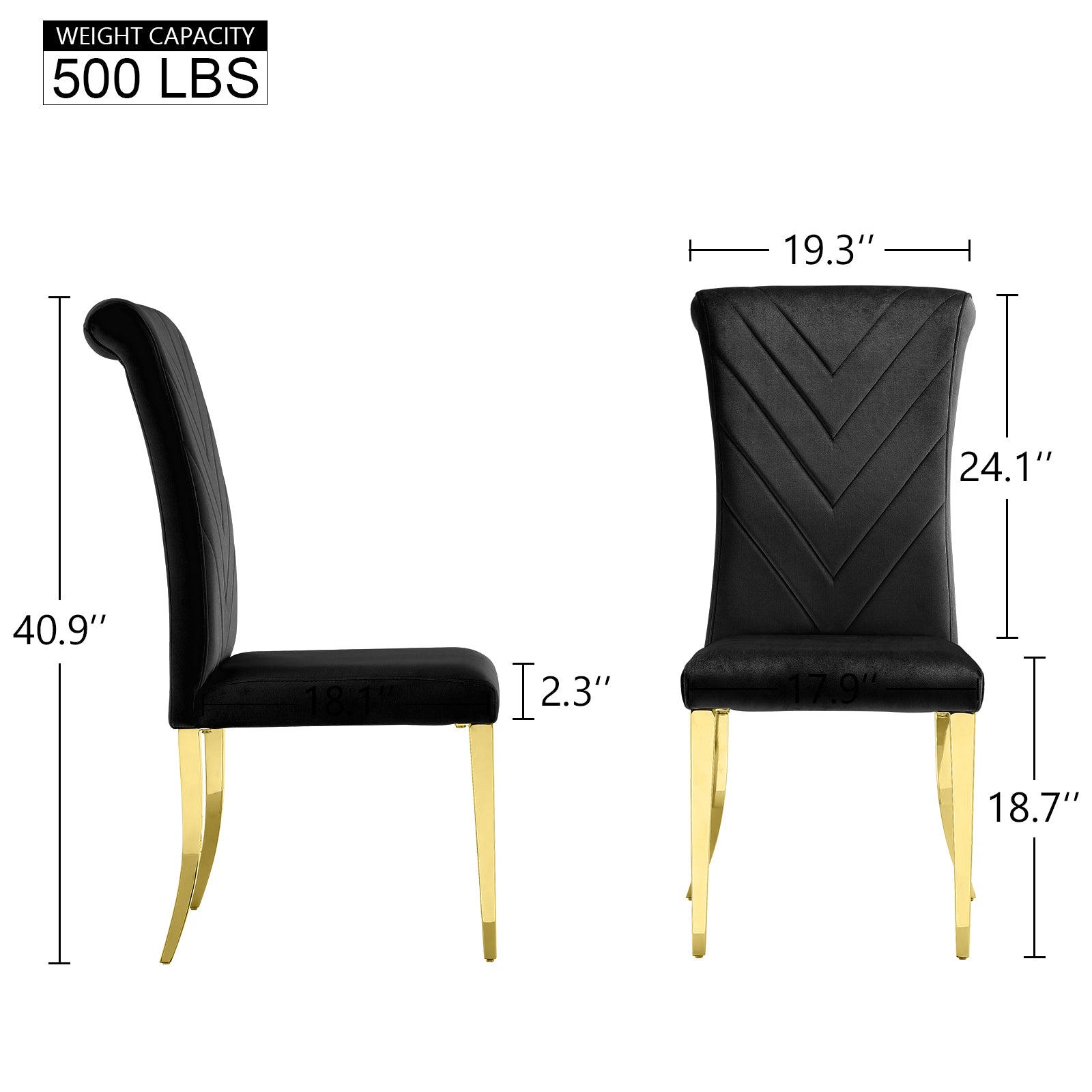 Black velvet dining chairs | High Rolled Back | Gold metal legs | C170