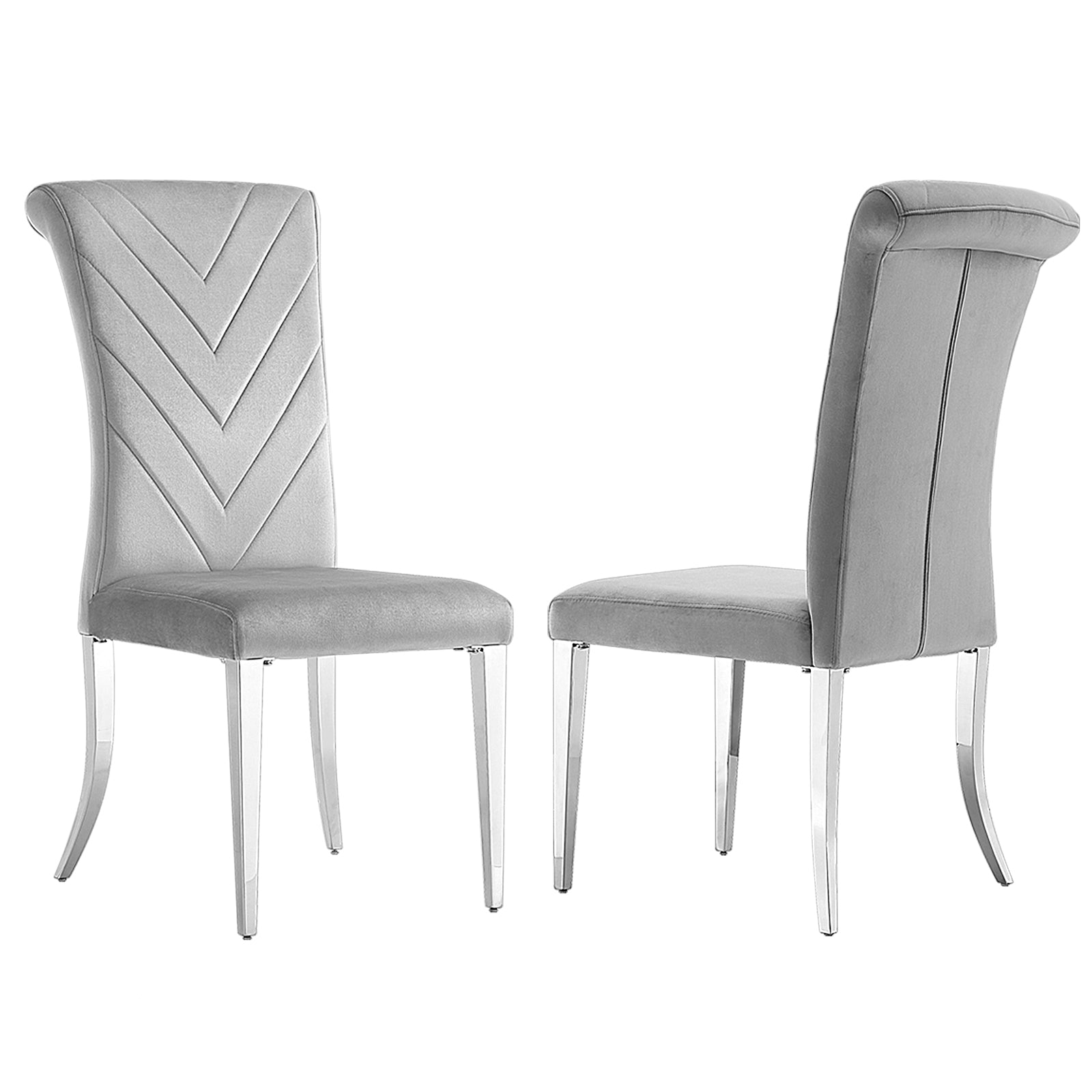 Grey silver dining chairs | High Rolled Back | Silver metal legs | C172
