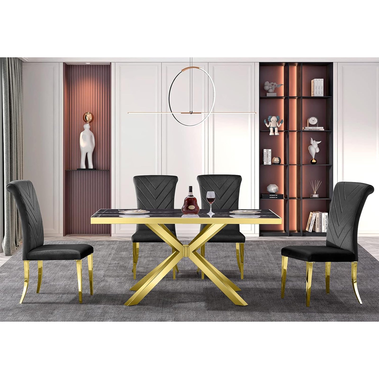 680-Set | AUZ Black and Gold Dining room Sets for 6