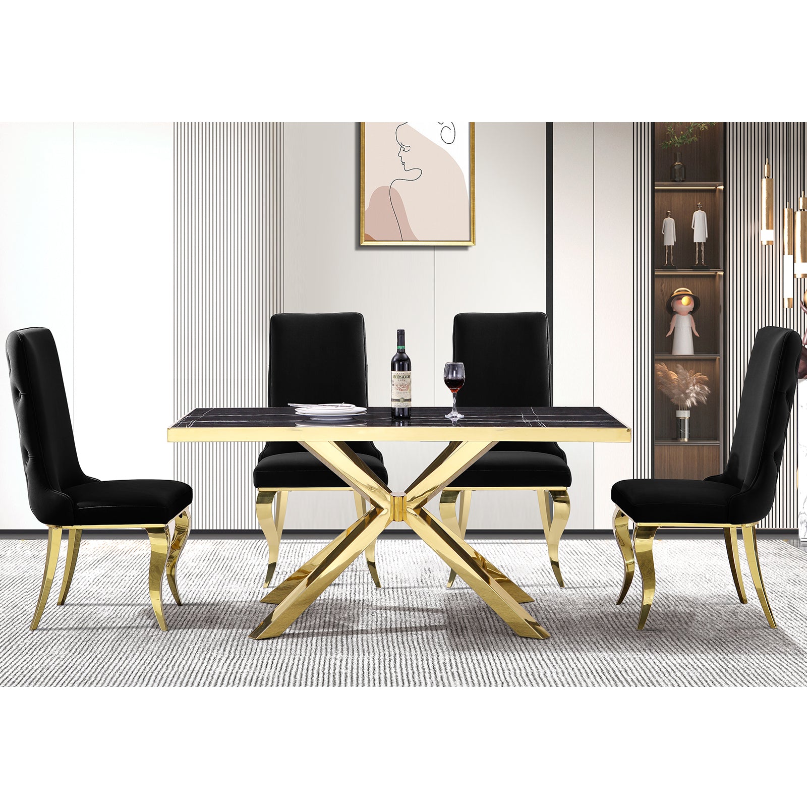 679-Set | AUZ Black and Gold Dining room Sets for 6