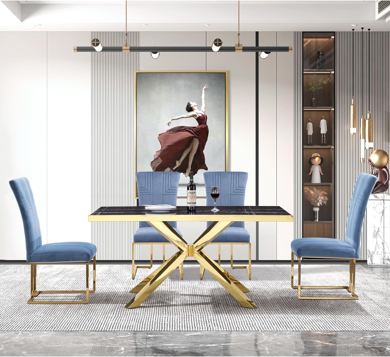 681-Set | AUZ Blue and Gold Dining room Sets for 6