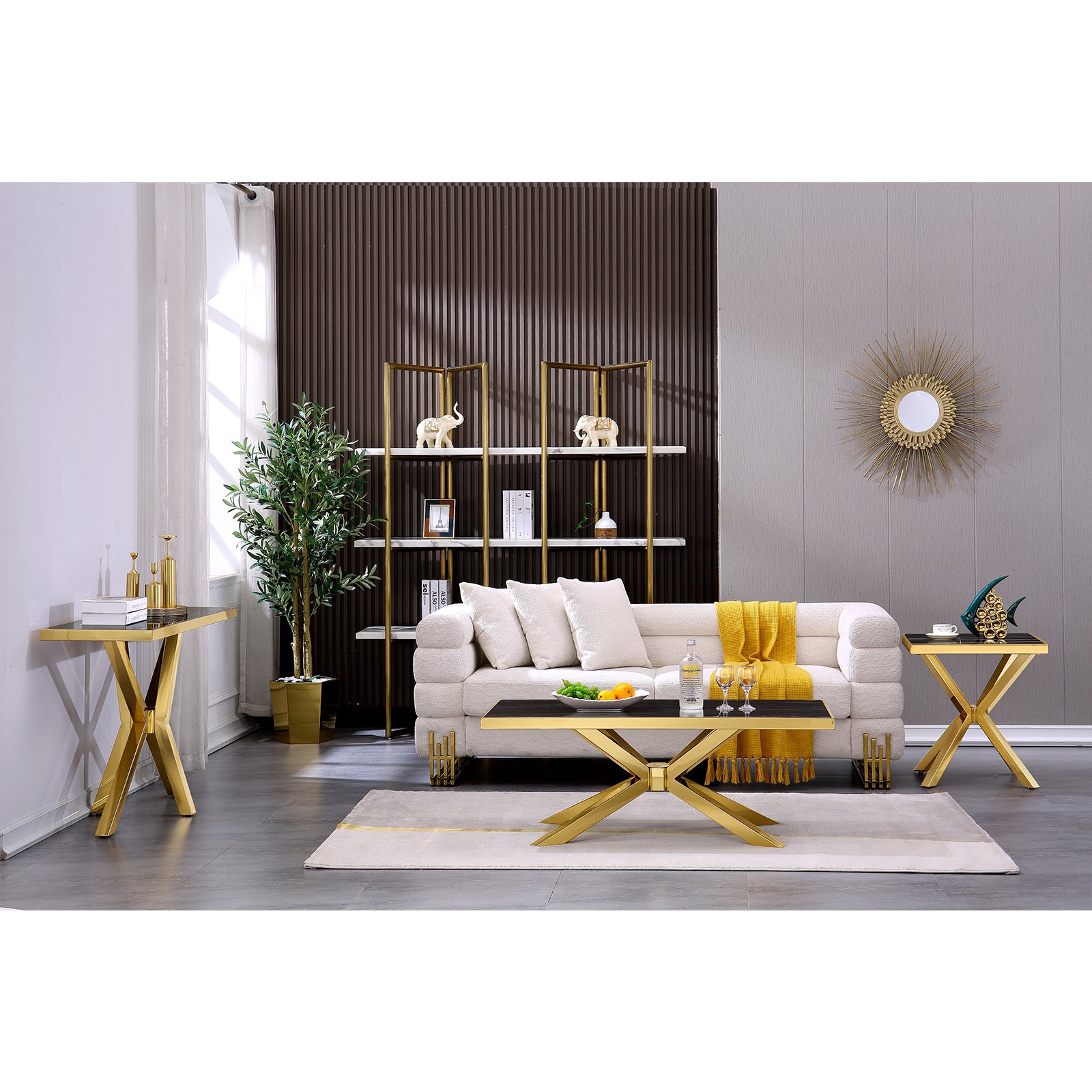 Black and Gold Living room table Set | Metal X Base | L215