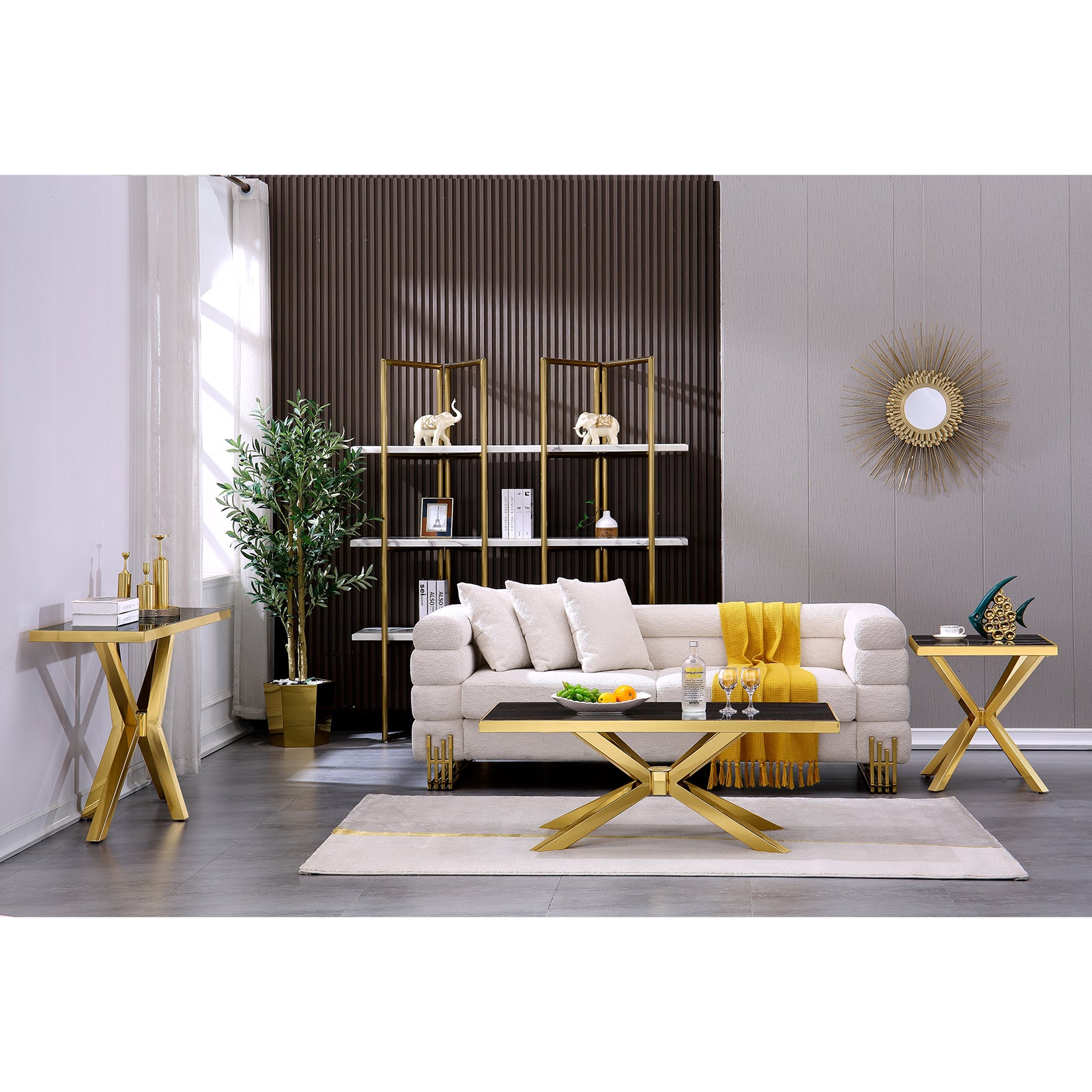 Gold End Table with Metal Cross Base | E408