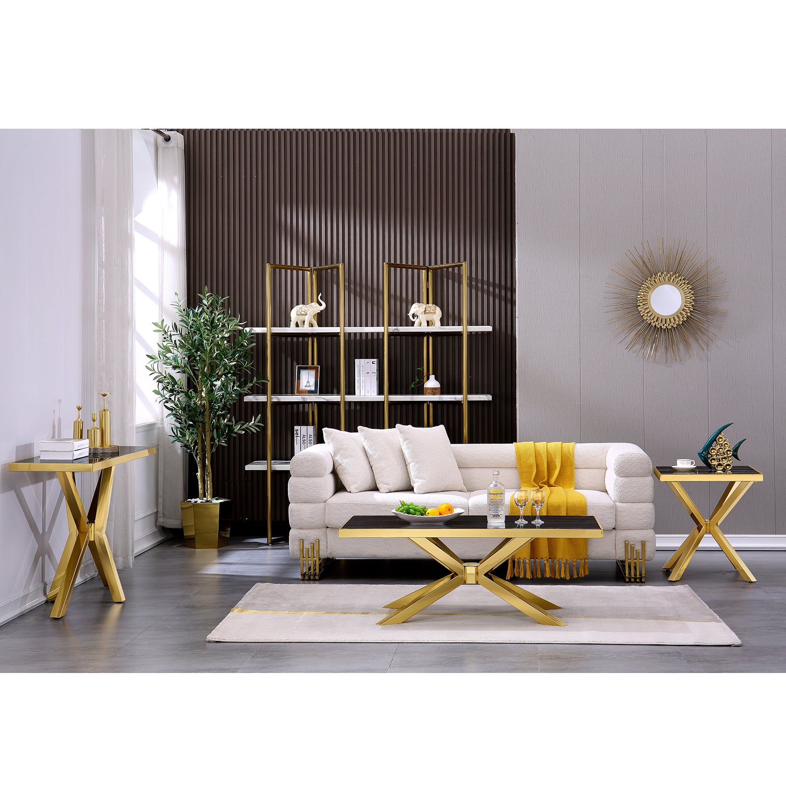 Black Gold Sofa Table with Metal Cross Legs | S516