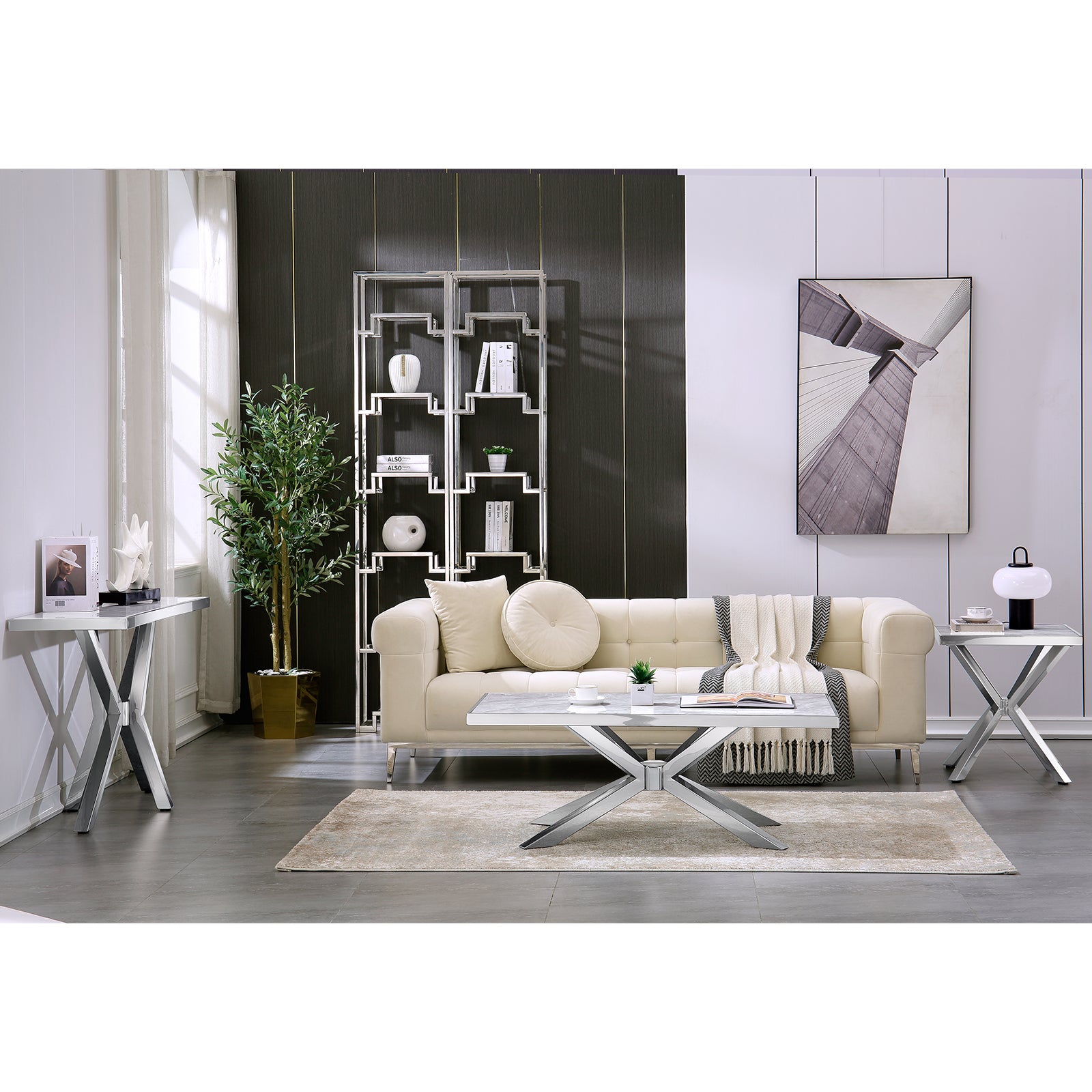 Silver Sofa Table with Metal Cross Legs | S517