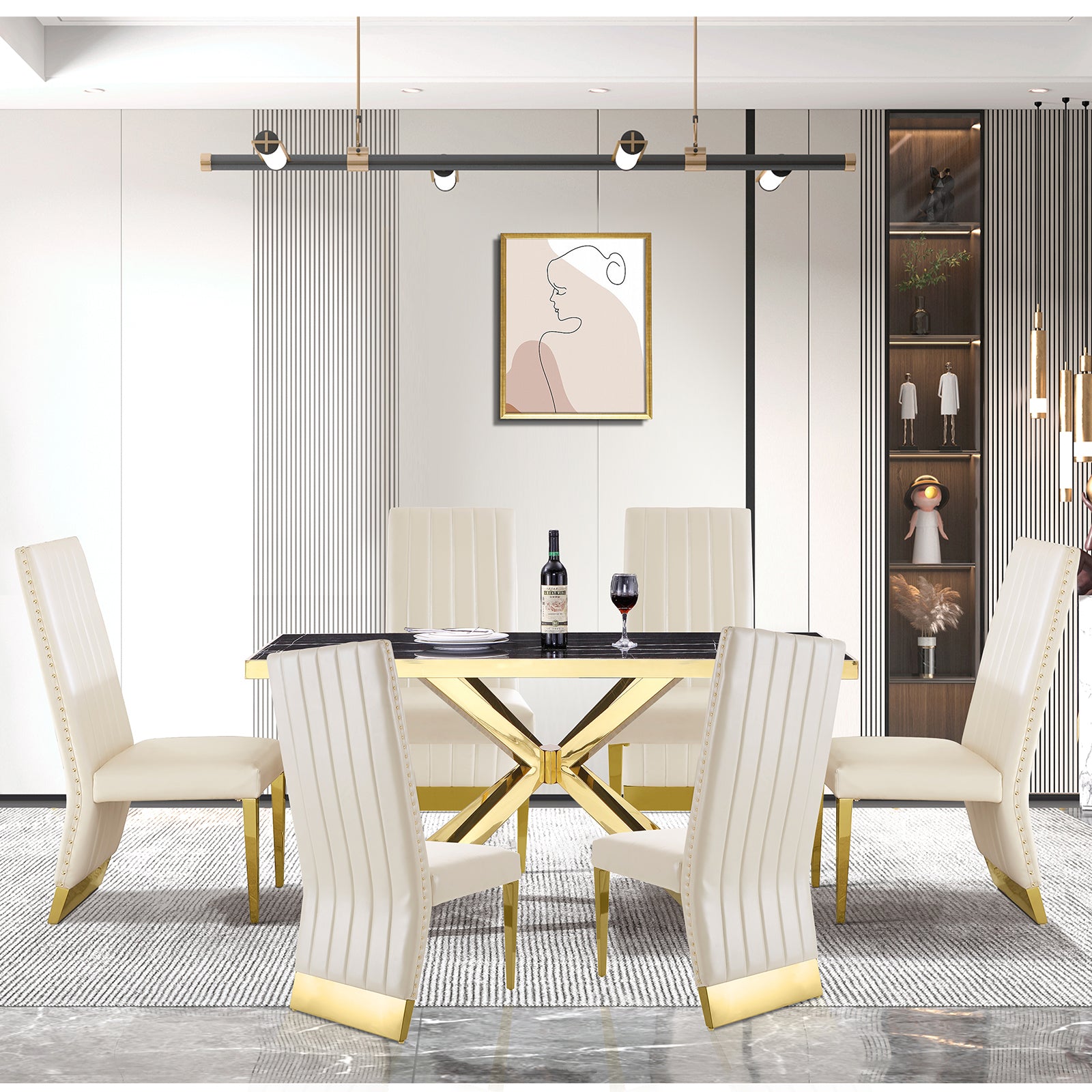 676-Set | AUZ White and Gold Dining room Sets for 6