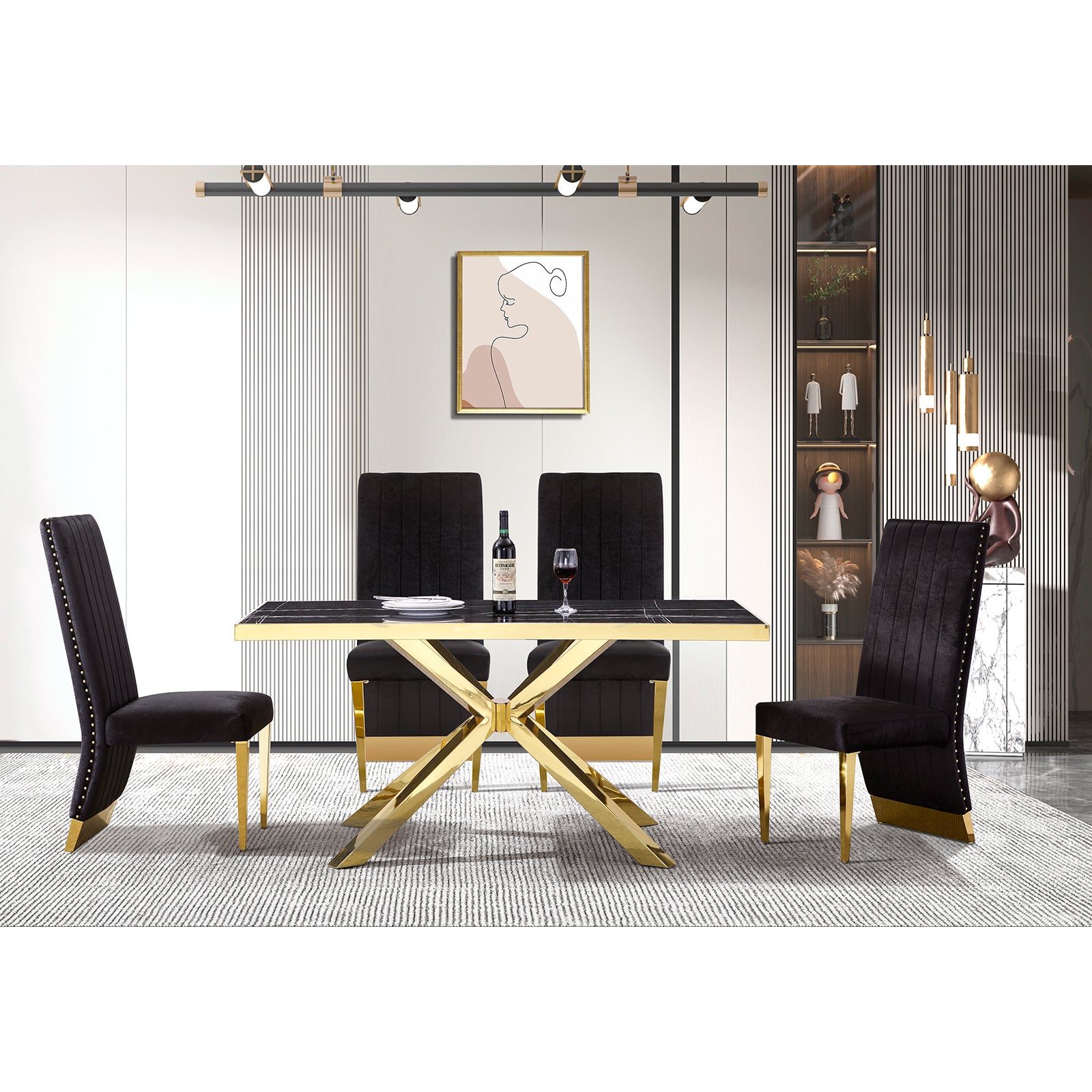674-Set | AUZ Black and Gold Dining room Sets for 6