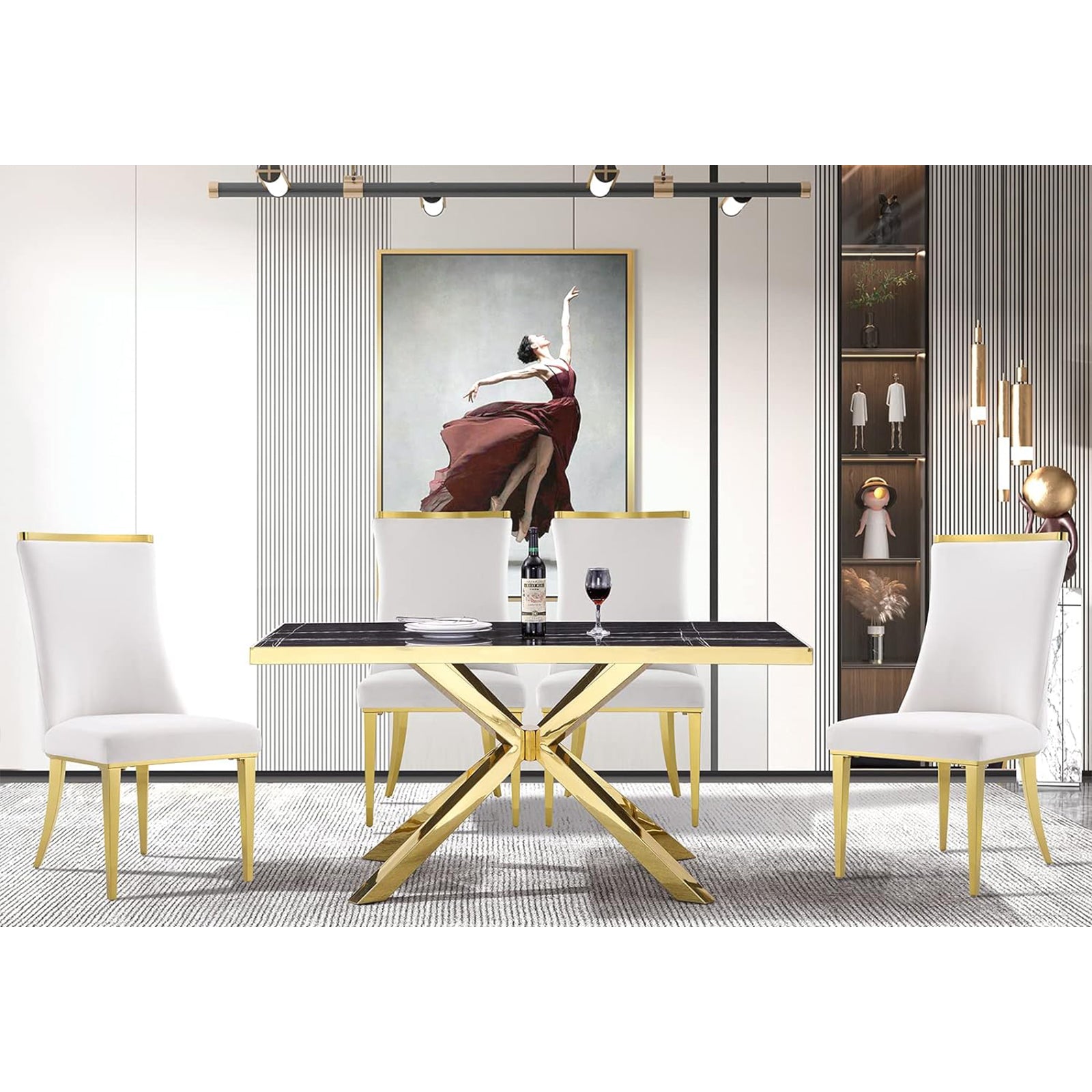 678-Set | AUZ White and Gold Dining room Sets for 6