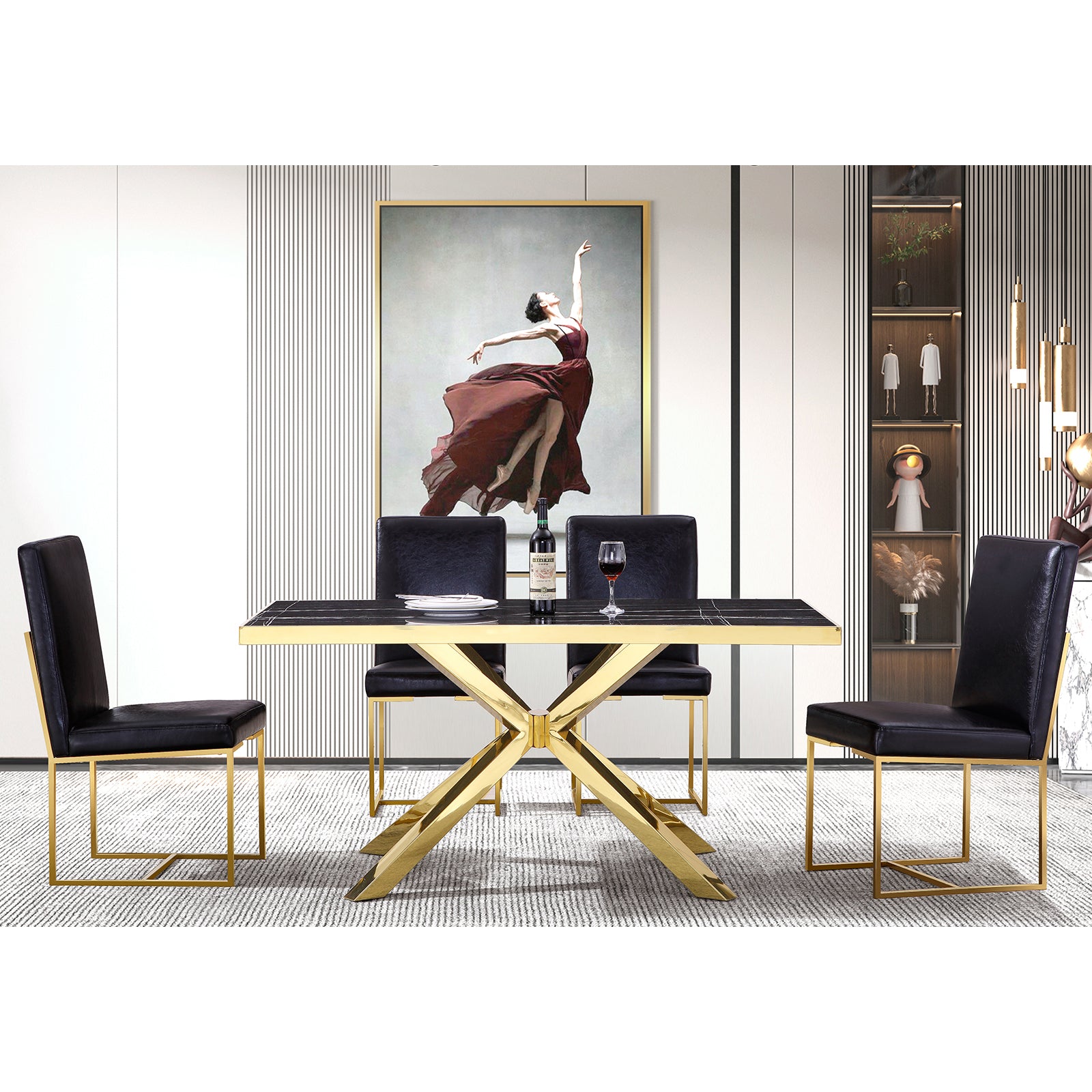 673-Set | AUZ Black and Gold Dining room Sets for 6