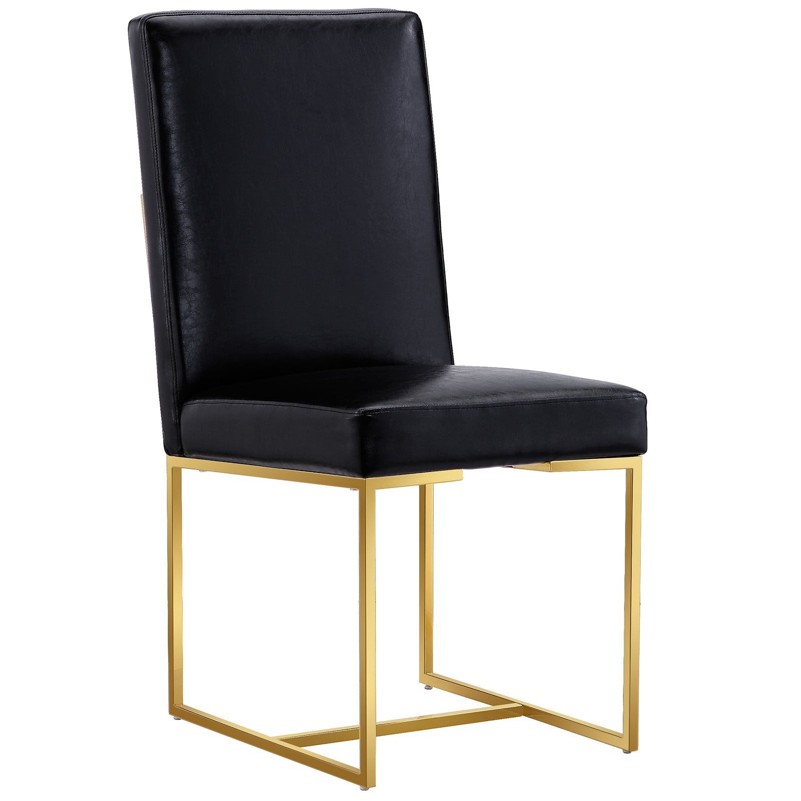 Black leather Dining Chairs | Square backrest| Metal sled base | C147