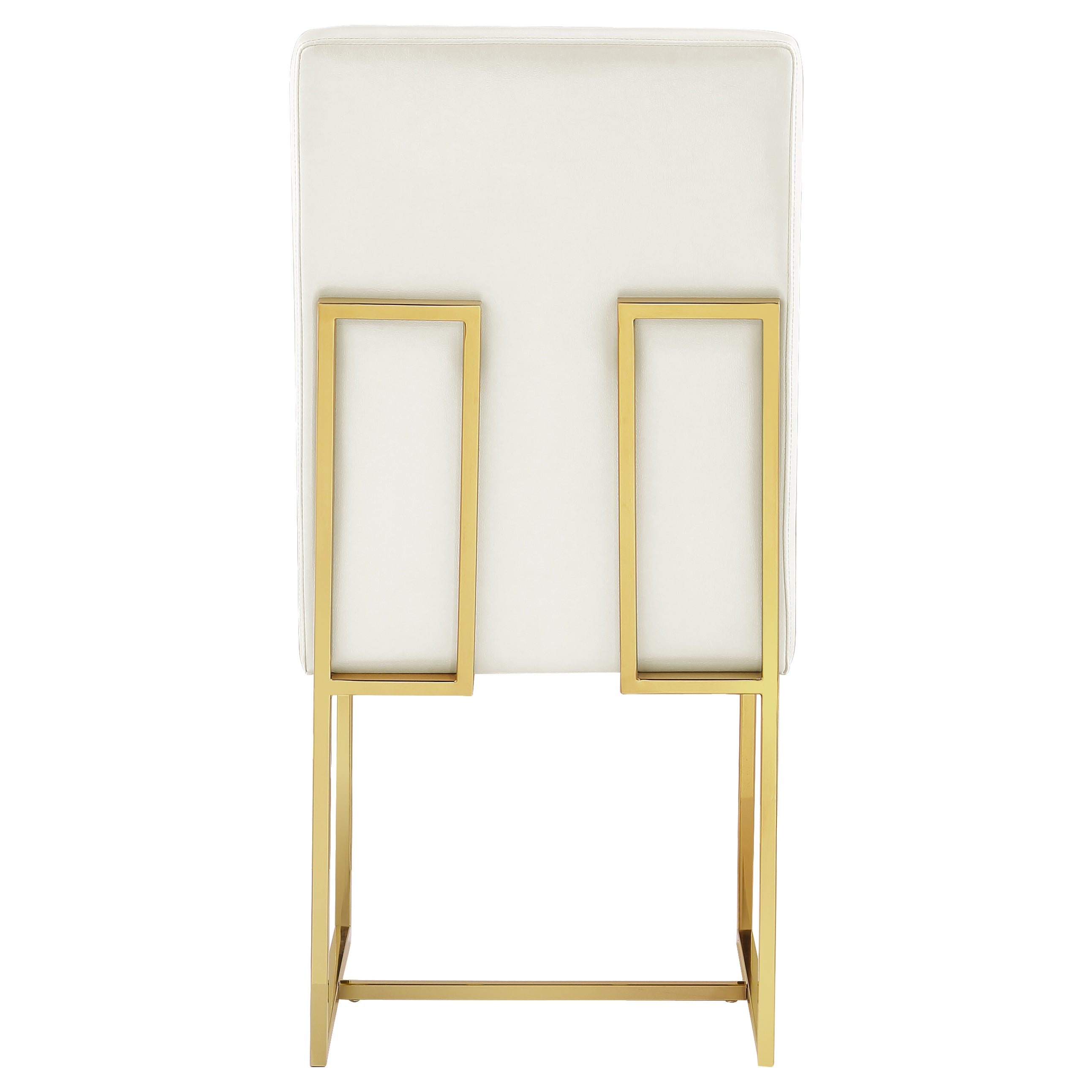 White leather Dining Chairs |Square backrest| Metal sled base | C146