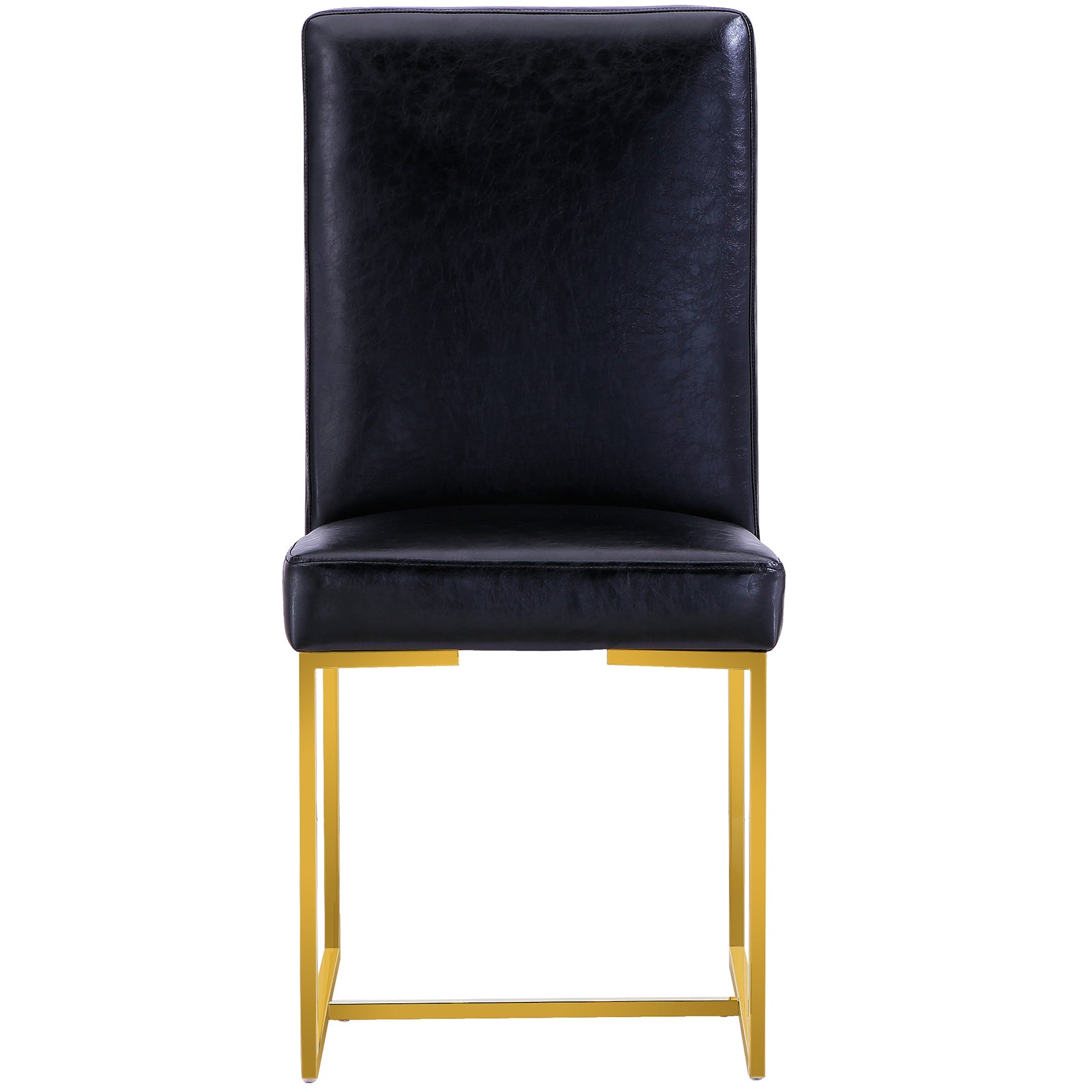 Black leather Dining Chairs | Square backrest| Metal sled base | C147